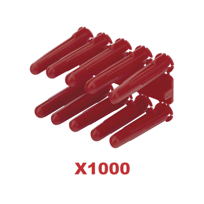 Taquete de 1/4 plástico paquete de 1000 piezas para fijar objetos con tornillo en muros y techos de concreto o superficies sólidas, compatible con tornillo TH10X de 10 x 1 1/2" (1103-14000) 