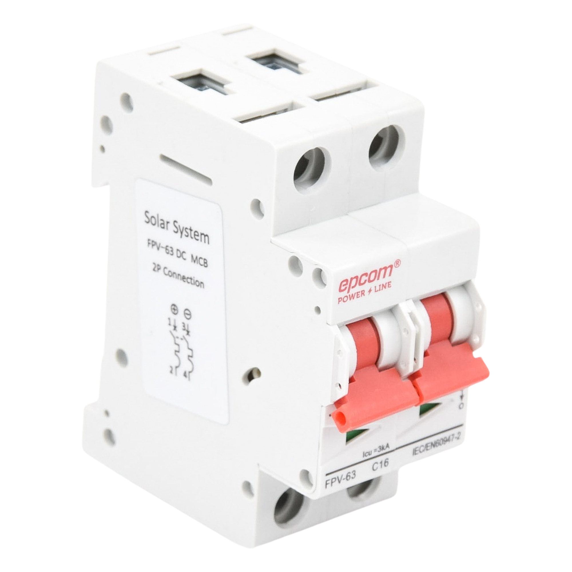 Protección Térmica/ Interruptor 2P, 16A,  Corriente Directa  800 Vcc para Aplicación Fotovoltaica Montaje Riel DIN