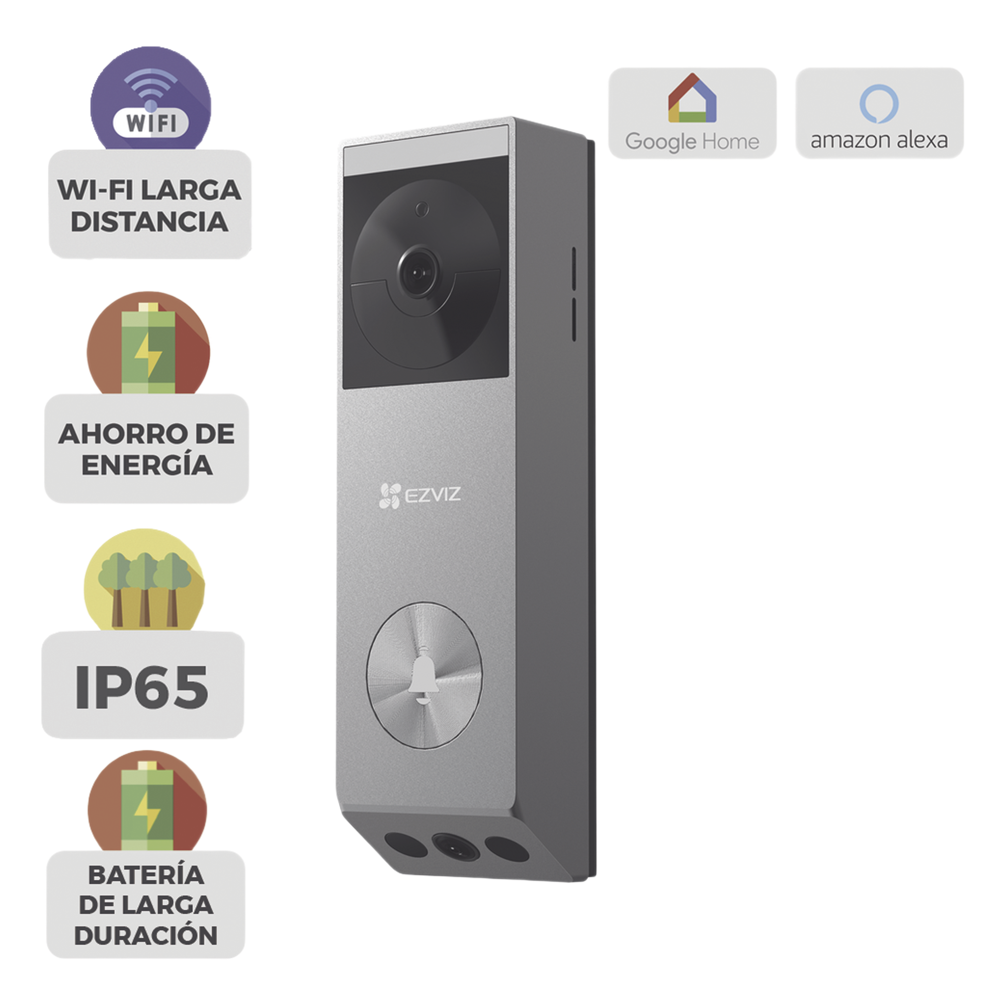 Doorbell de Batería Recargable con Transformador de 5Vcc o Panel Solar (Incluye Panel) / 3 megapíxel / Doble Lente / Protección IP65 / Audio de Dos Vías — EZVIZ · SKU CS-EP3X