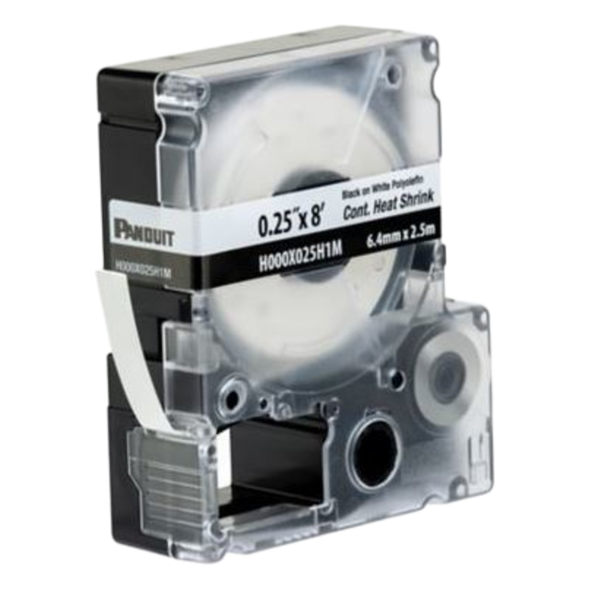 Casete de Etiquetas de Poliolefina de Cinta Continua, Tubo Termocontráctil, 6.4 mm (0.25 Pulgadas) de Ancho y 2.4 Metros (7.87 Pies) de Largo, para Cables de Calibre 22-18 AWG, Color Blanco — PANDUIT · SKU H000X025H1M