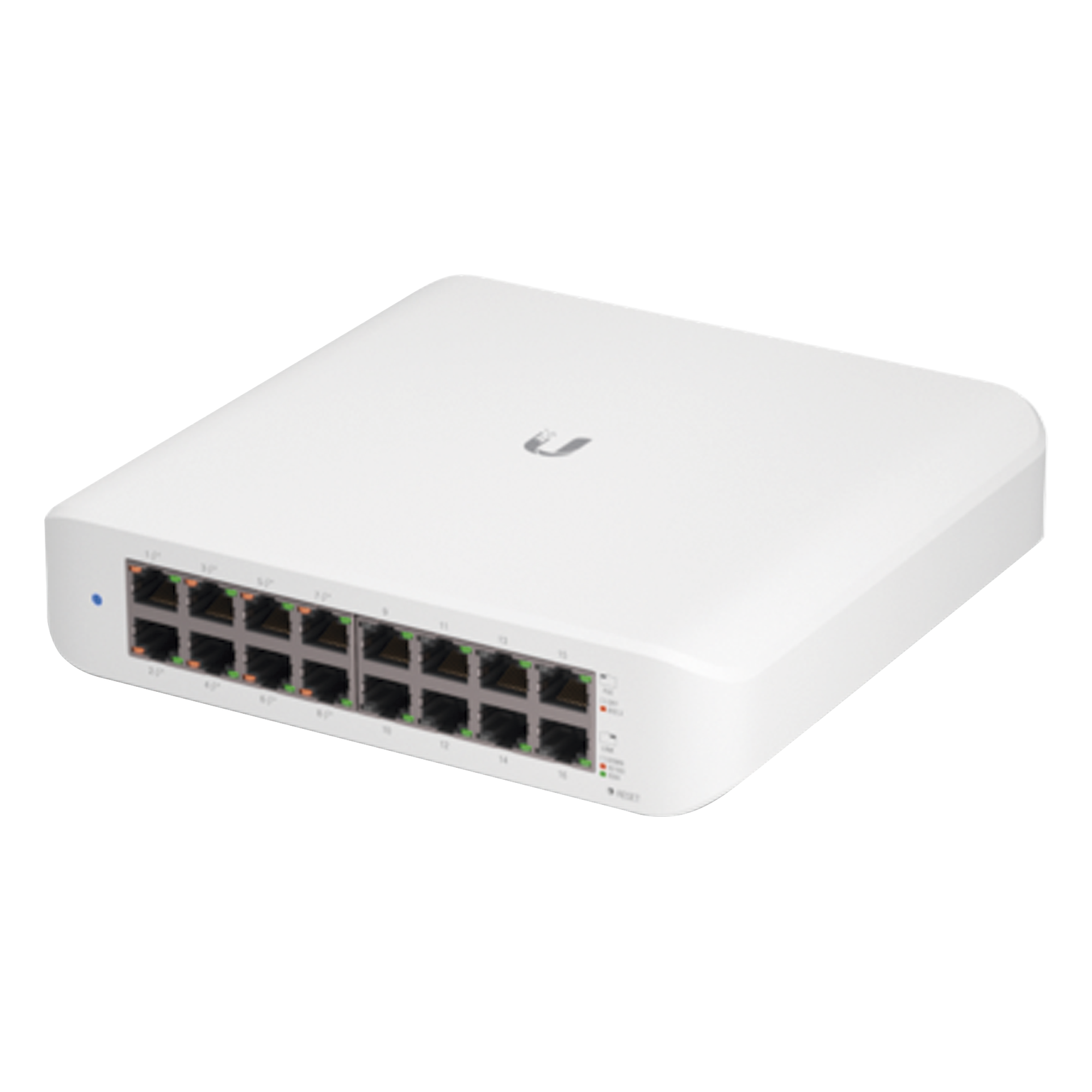 Switch administrable PoE / 16 puertos Gigabit / 8 puertos 802.3af/at / 45 W / 16 Gbps throughput / 7.5 x 7.3 x 1.7 pulgadas — UBIQUITI · SKU USW-LITE-16-POE