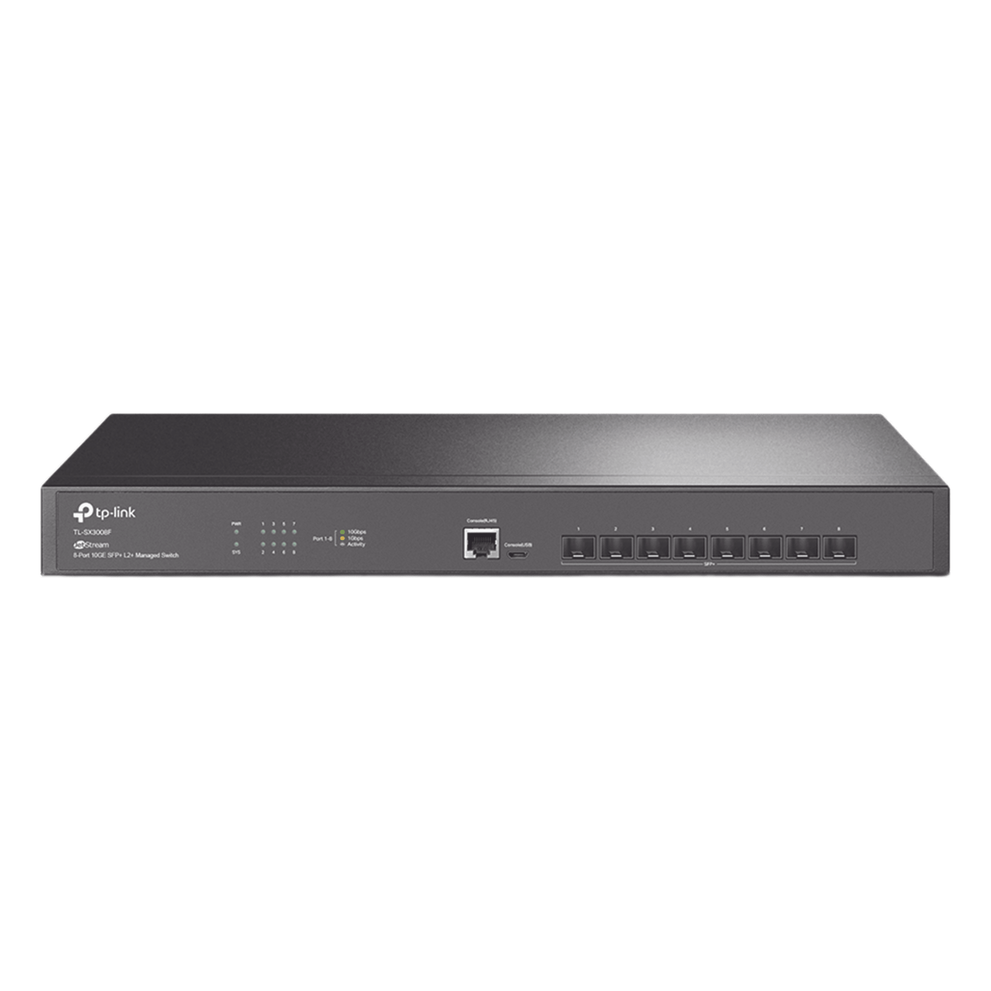 Switch Fibra Óptica L2+ / 8 Puertos SFP+ 10G / 160 Gbps / Sin Ventiladores / Montaje en Rack / Gestión Omada Centralizada — TP-LINK · SKU TL-SX3008F