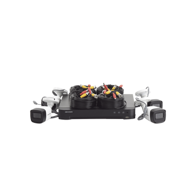 (MICRÓFONO INTEGRADO) KIT TURBOHD 5 Megapixel / DVR 4 Canales / 4 Cámaras Bala con Micrófono Integrado (exterior 2.8 mm) / Fuente de Poder / Accesorios de Instalación