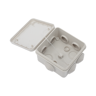 Caja Estanca, Derivación, Conexión de Plástico (89 X 89 X 50 mm) con 7 Glándulas de Goma. Para Instalaciones Comerciales, Residenciales e Industriales. Cerrado a Presión. 