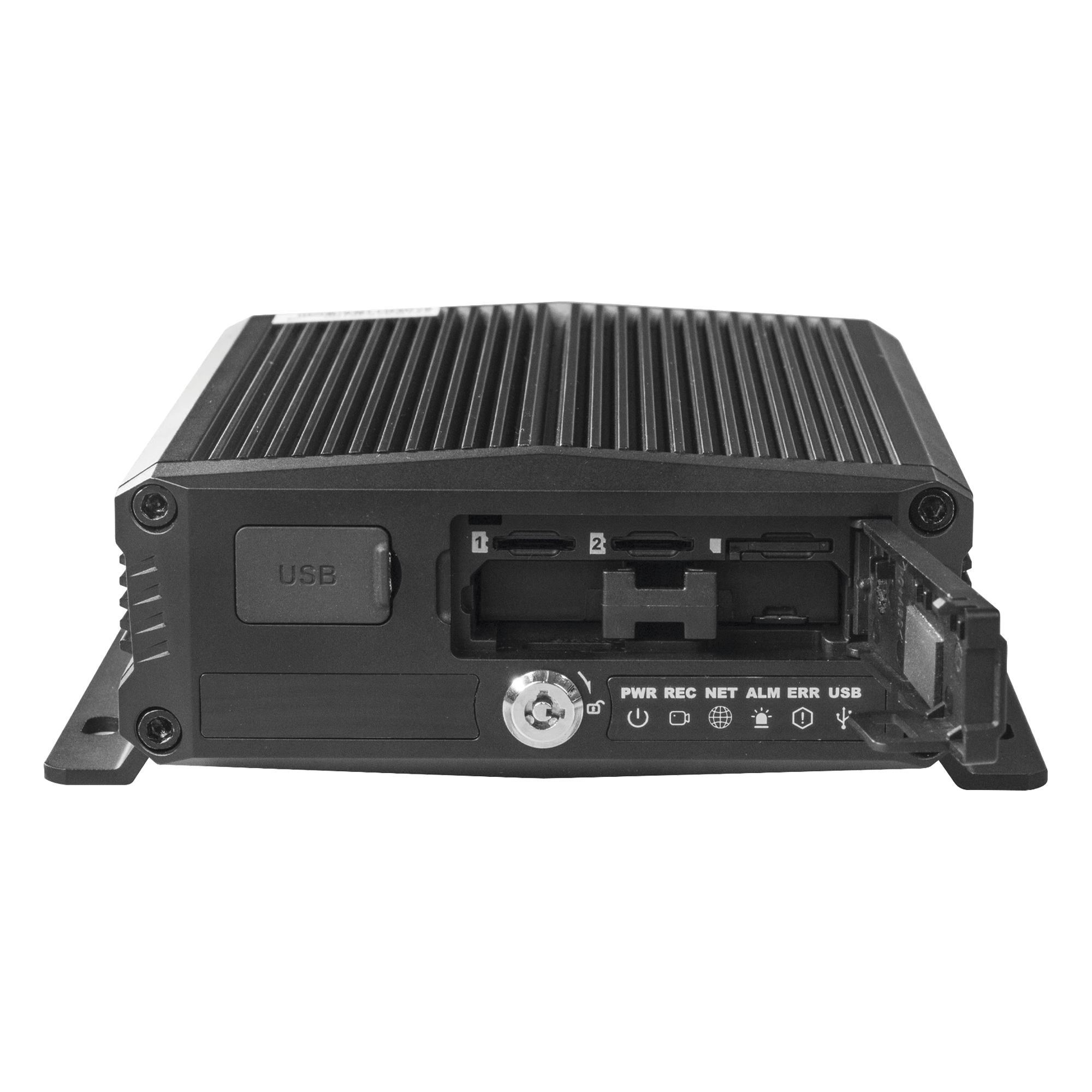 DVR Móvil / 6 Canales / 4 AHD + 2 IP / Almacenamiento 1 TB Micro SD + 2 TB SSD M.2 / H.265 / IA Embebida / 4G / GPS / Wi-Fi
