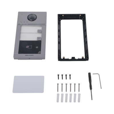 Videoportero IP 2 Megapixel / Llamada y Apertura Remota desde App Hik-Connect (requiere monitor) / PoE / Exterior IP65 + Antivandalico IK08 / 2 Departamentos / Apertura con Tarjeta / Soporta 2 Puertas y hasta 6 Monitores