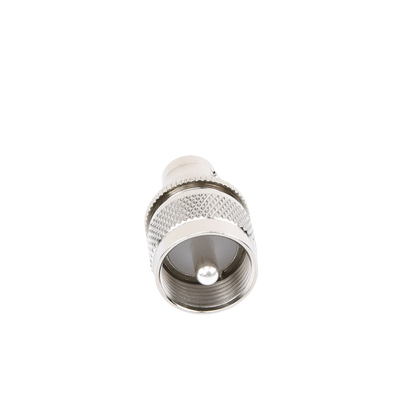 Adaptador en Línea para 50 Ohm, Conector BNC Hembra-UHF Macho (PL-259), Níquel/ Plata/ Delrin.