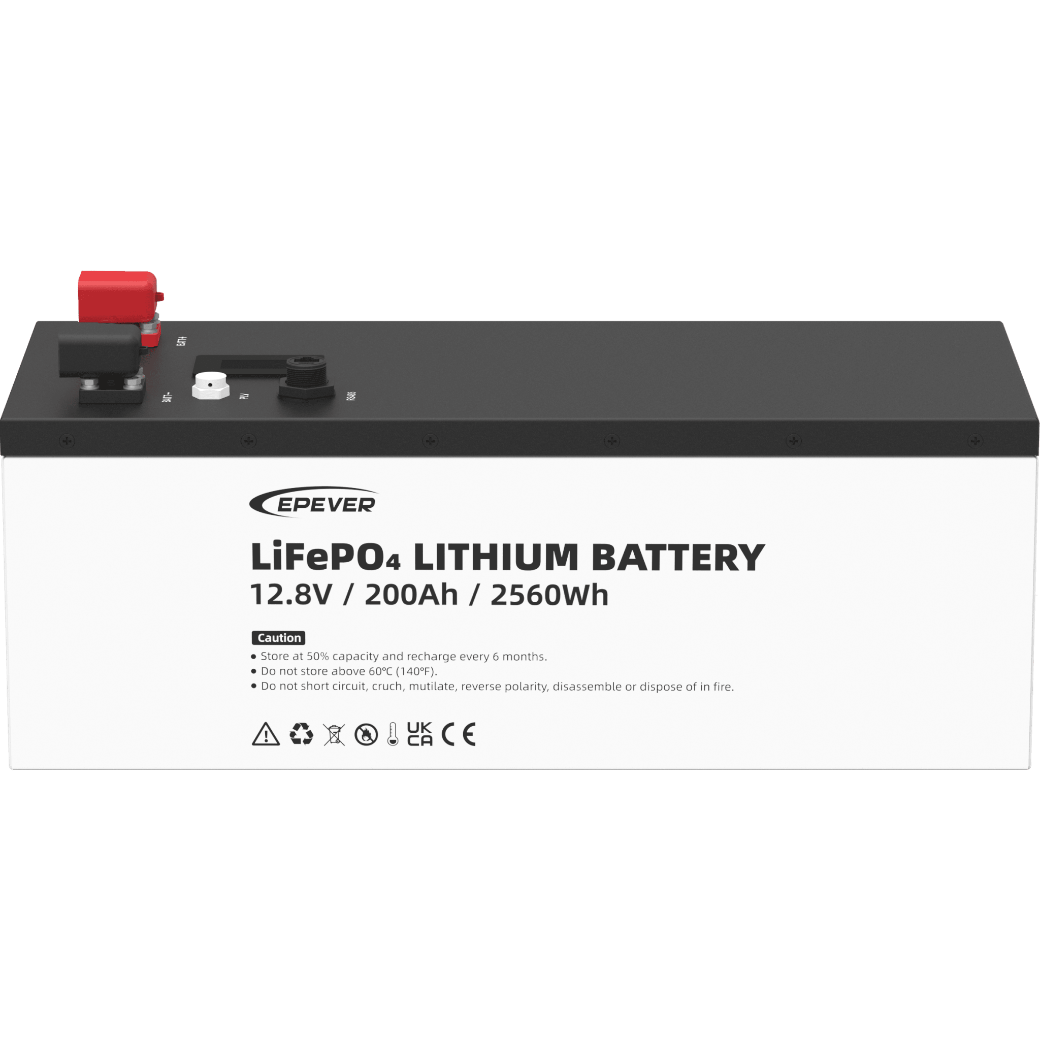 Batería de litio LiFeO4 12.8Vcc, 200Ah, 2.56Kwh, Pantalla LCD para Monitoreo Local, Carcasa Metálica