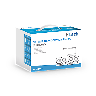 KIT TurboHD 1080p / DVR 4 canales / 4 Cámaras Bala de Metal / H.265+ / 1 Fuente de Poder Profesional / Accesorios de Instalación — HiLook by HIKVISION · SKU HL-1080-MC4