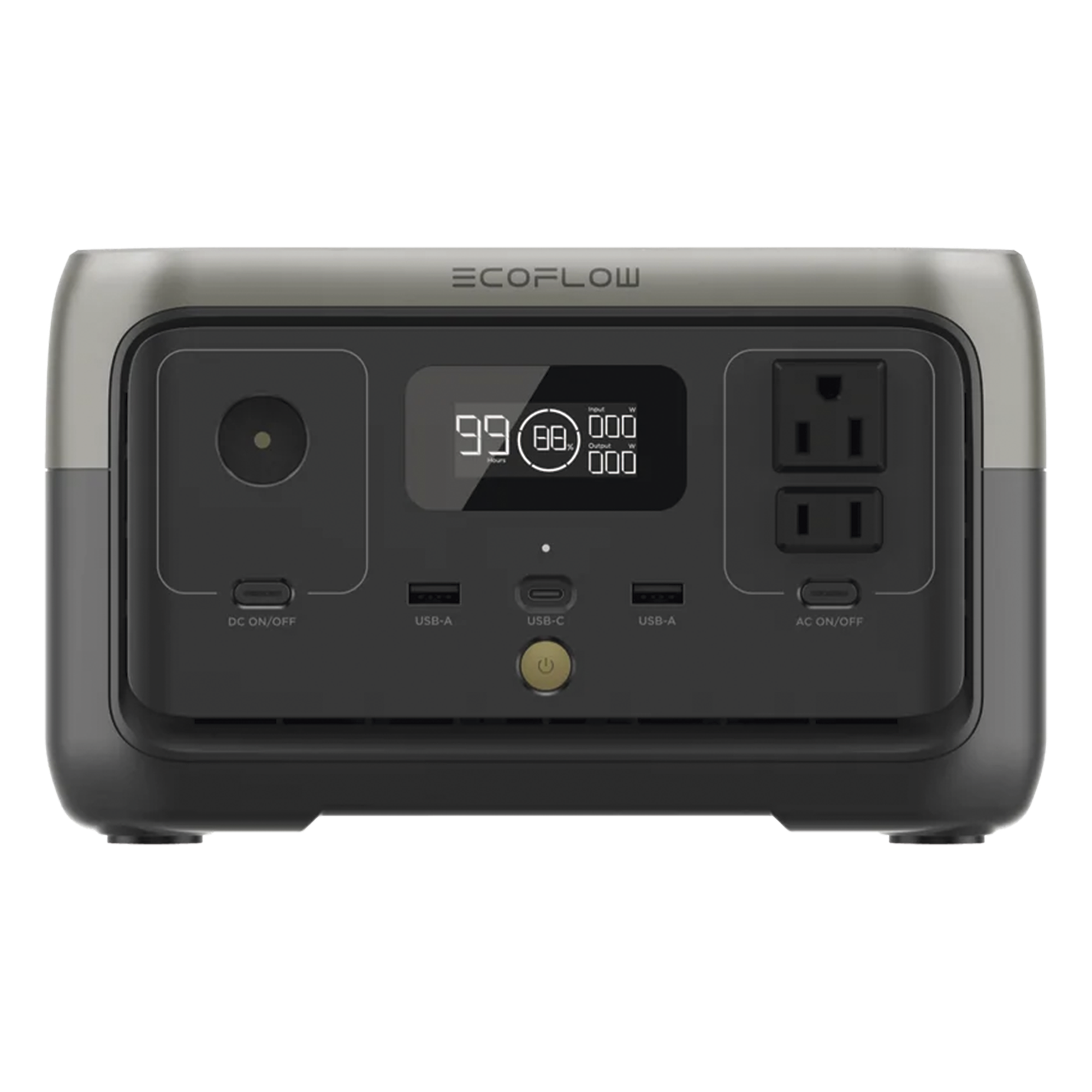 EcoFlow River 2 | Estación de Energía Portátil 256Wh Litio LFP / 2 AC 300 W (Max. 600W) / 1 USB-C 60W / 2 USB -A 12W / Cargador de Coche 8A a 12 o 24V / Conectividad WiFi y Bluetooth (App) / Carga Solar 110W Max. — ECOFLOW · SKU EFR600