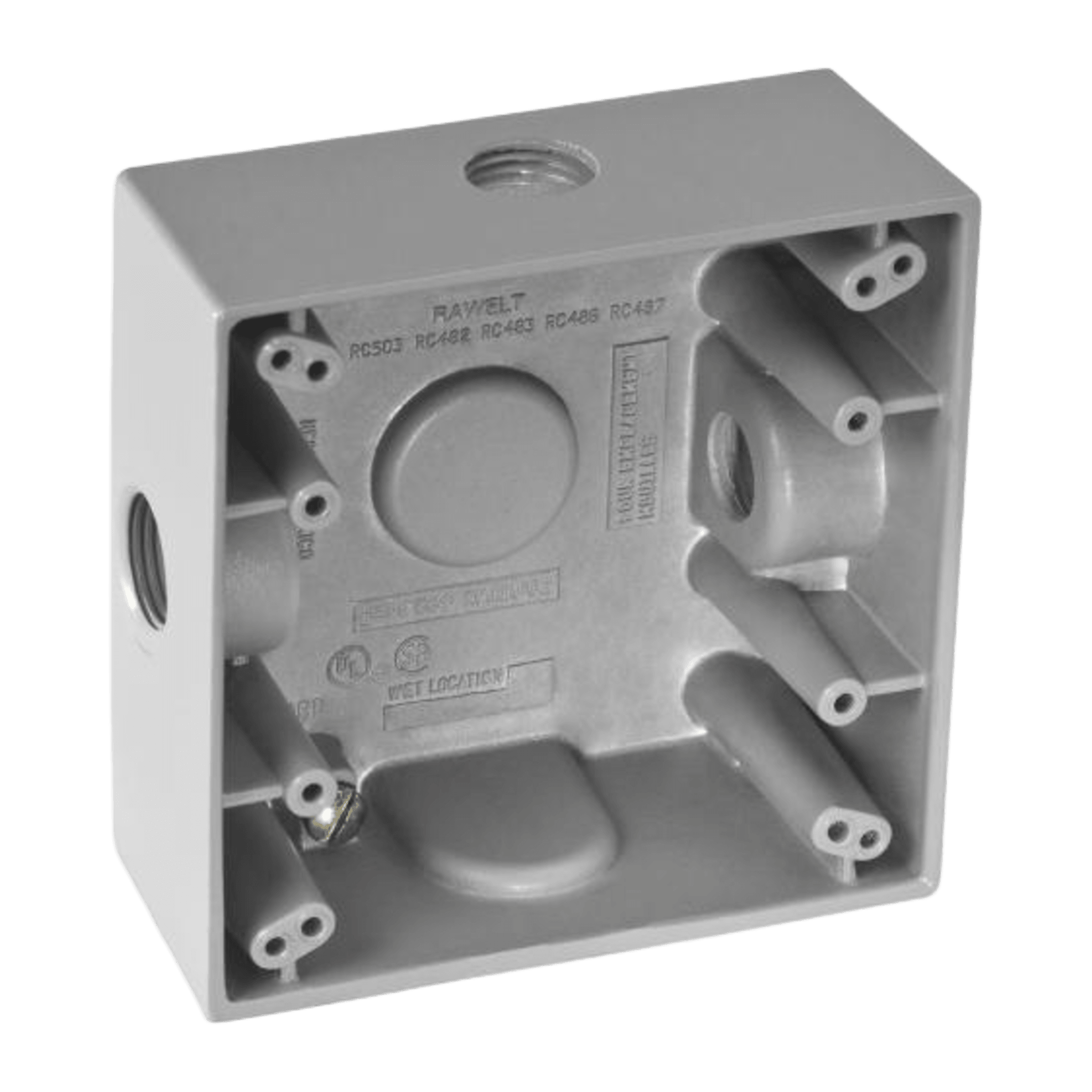 Caja Cuadra de 1/2" a Prueba de Intemperie/ Cuenta con 3 salidas.