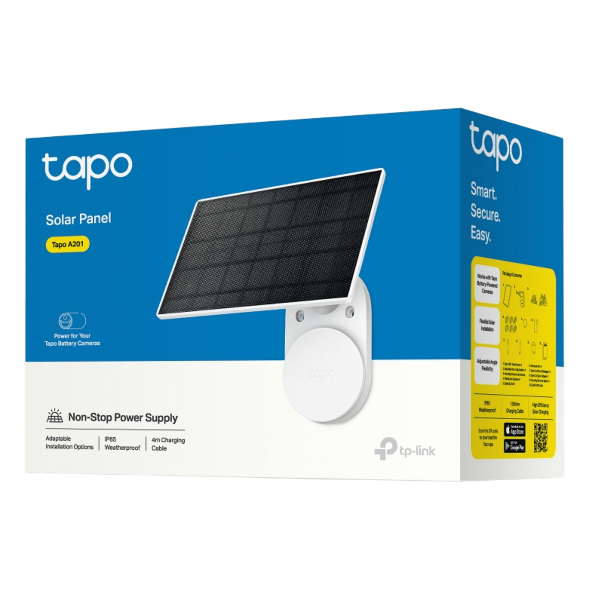 Panel Solar / 2.5 W Máximo / 5.2 V Voltaje / IP65 / Cable 4 m (13.1 ft) / Compatible Cámaras Tapo / Tipo-C + Micro USB / Montaje Ajustable