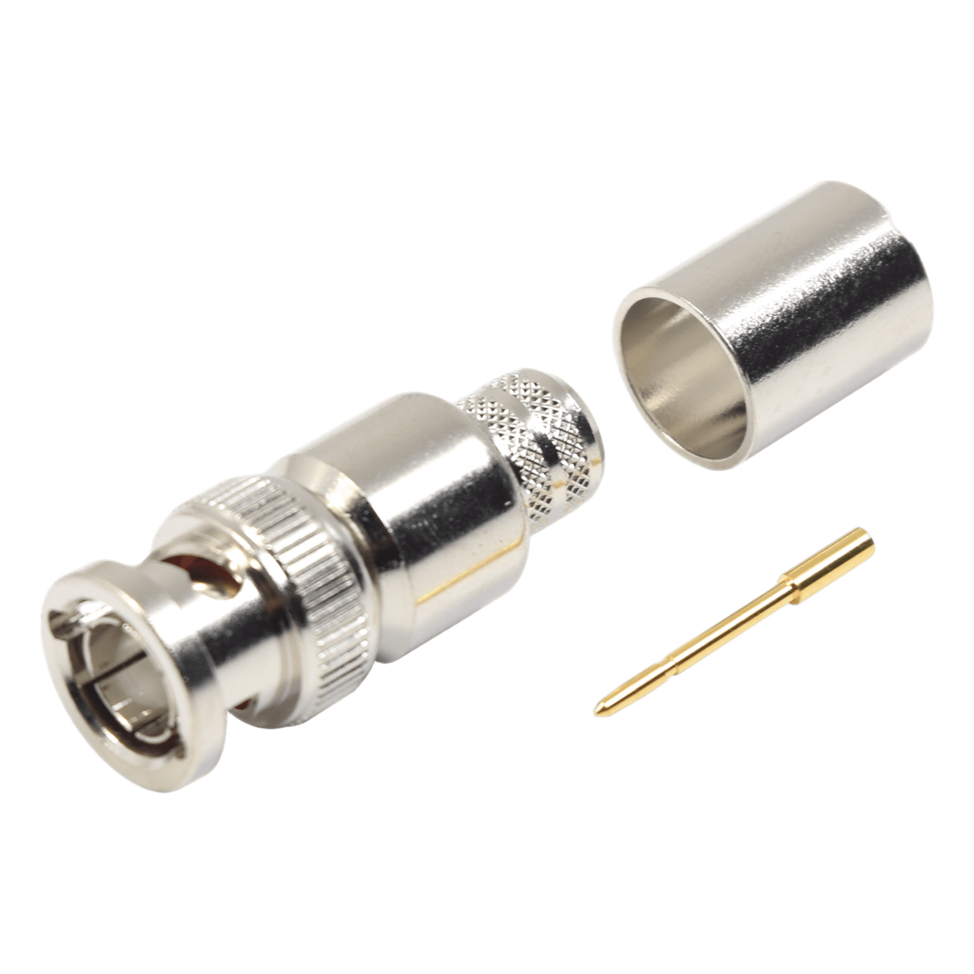 Conector BNC Macho de 75 Ohm, Anillo Plegable, para Cable 8238, RG-11/U, Níquel/ Oro/ Teflón. — RF INDUSTRIES,LTD · SKU RFB-1707-R