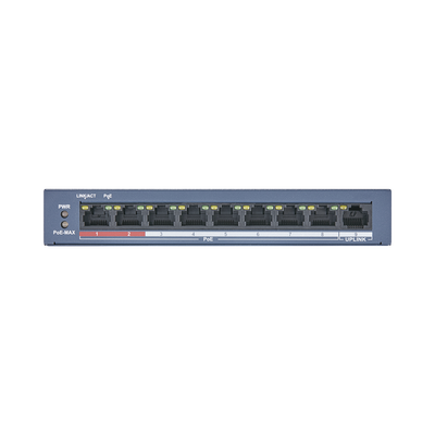 Switch PoE+ / No Administrable / 8 Puertos 10/100 Mbps PoE+ / 1 Puerto 100 Mbps Uplink / PoE hasta 250 metros / 60 W 