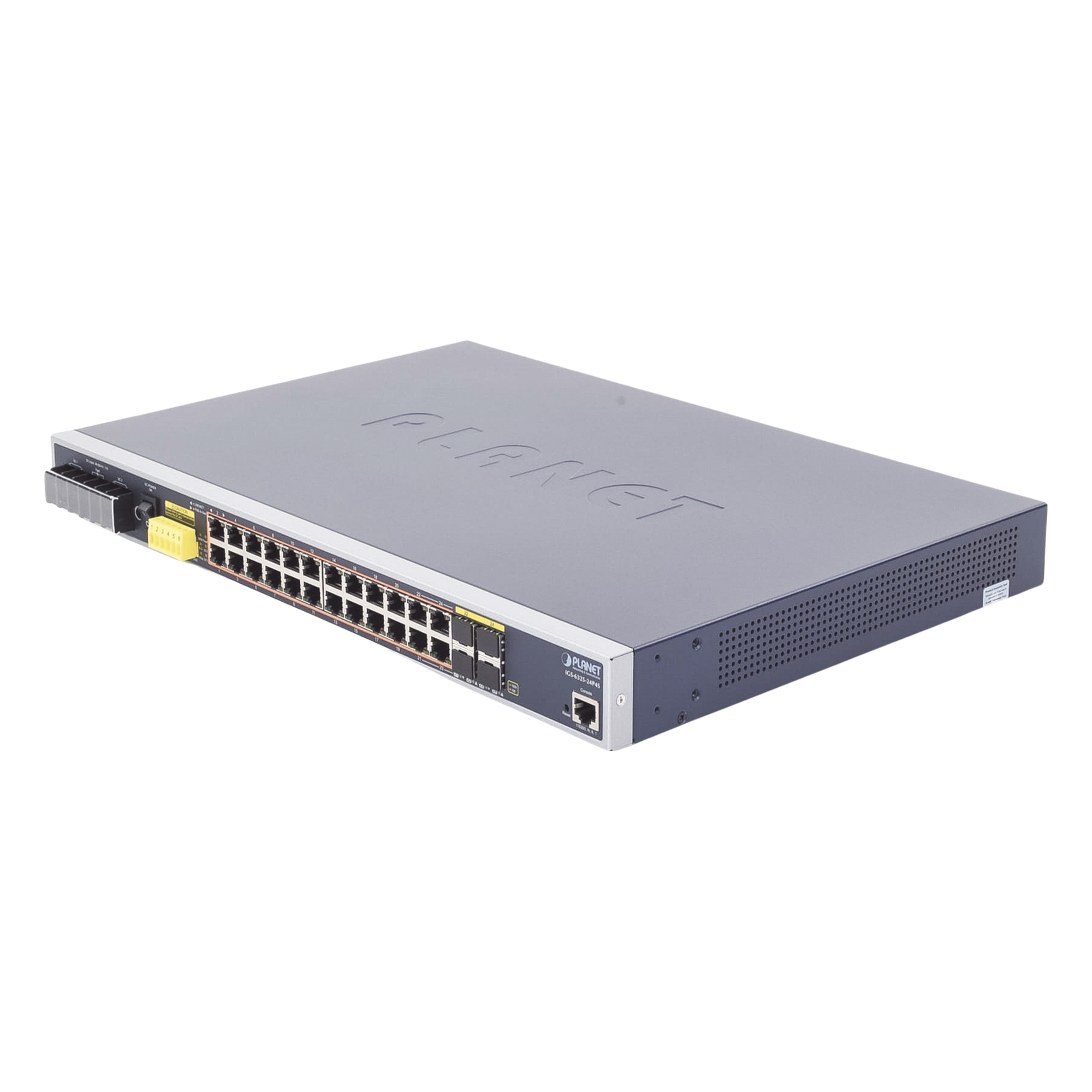 Switch PoE Industrial Capa 3, Con 24 Puertos PoE Gigabit  802.3af/at, 4 Puertos SFP Compartidos 100 / 1000X, Soporta temperaturas extremas de -40 ~ 75°C — PLANET · SKU IGS-6325-24P4S
