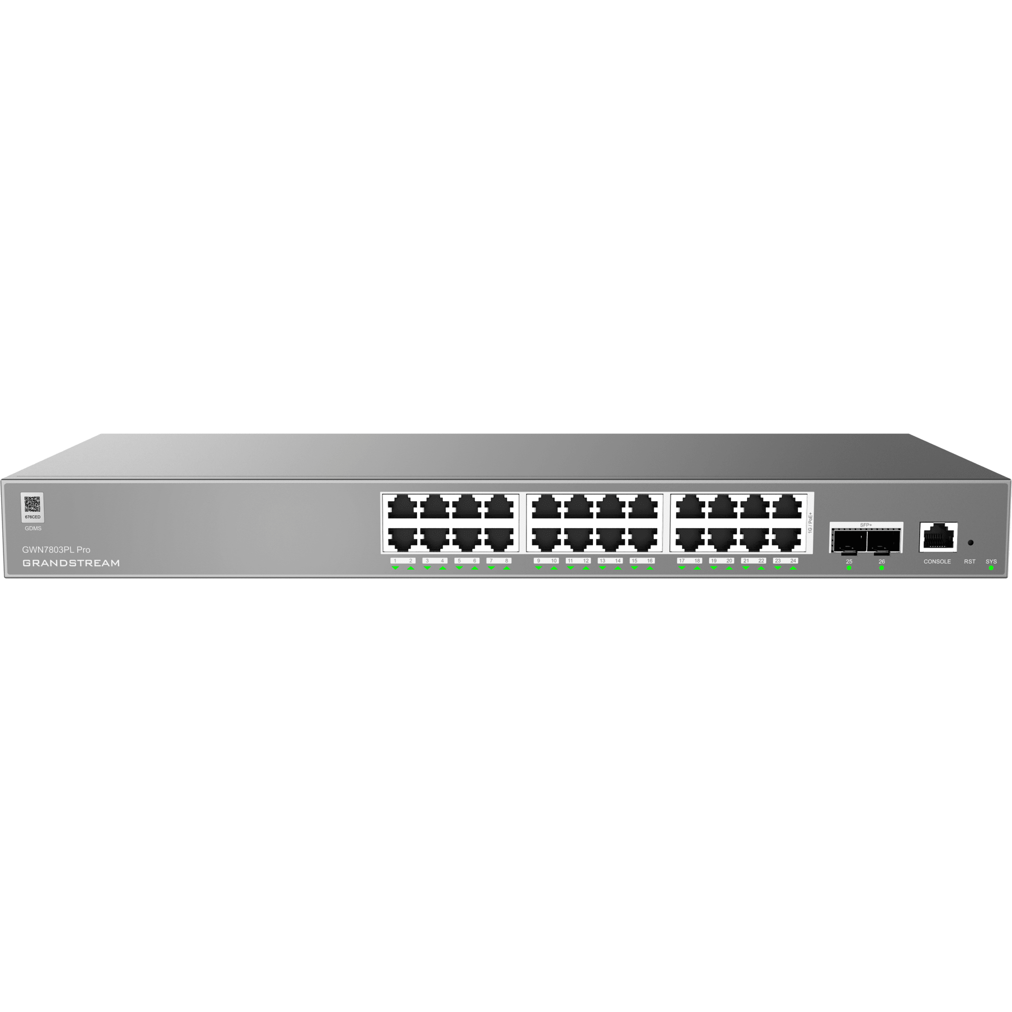 Switch de Red Empresarial L2++ / Serie GWN7800 Pro / 24 Puertos Gigabit PoE 250W / 2 Puertos SFP+ / Gestión Cloud GDMS / VLAN 4K / QoS Avanzado / Seguridad Integral