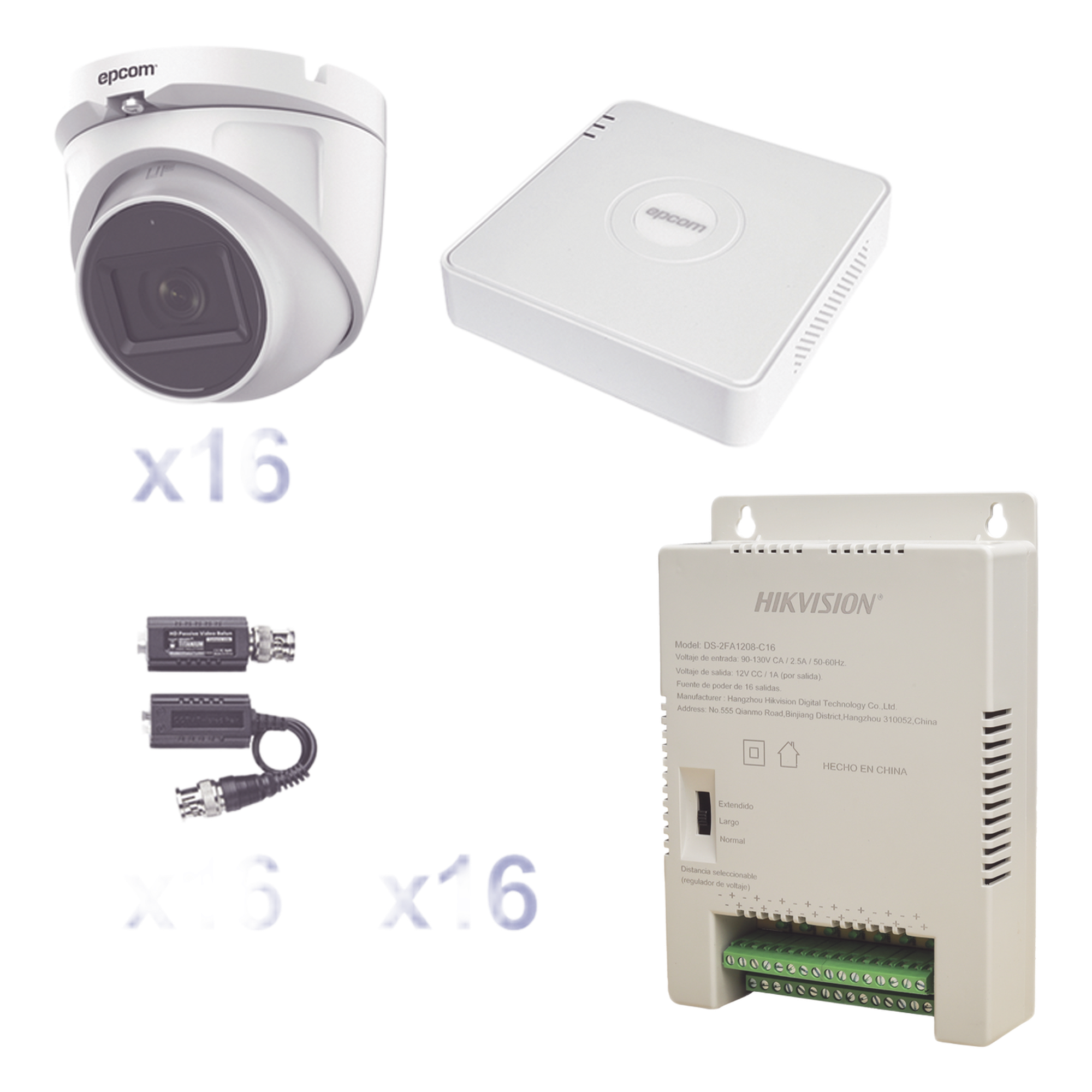 KIT TurboHD 1080p Lite / DVR 16 Canales / 16 Cámaras Eyeball Exterior ( 2.8mm) / Transceptores / Conectores / Fuente de Poder Profesional — EPCOM PROFESSIONAL · SKU KESTXLT16EW