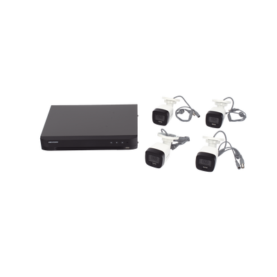 [Dual Light] Kit TurboHD 3K (5 Megapixel) / DVR 4 Canales / 4 Cámaras Bala para Exterior y Metal / Micrófono Integrado / Accesorios de Interconexión / Fuente de Poder