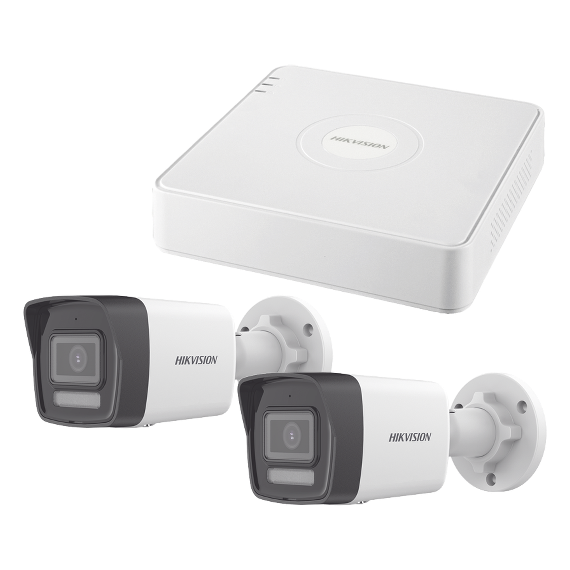 Kit IP 1080p (2 Megapixel) / NVR de 4 Canales con 4 Puertos PoE / 2 Cámaras Bala IP con Microfono Integrado / ColorVu Lite y ACUSENSE Lite — HIKVISION · SKU KIPCSTART