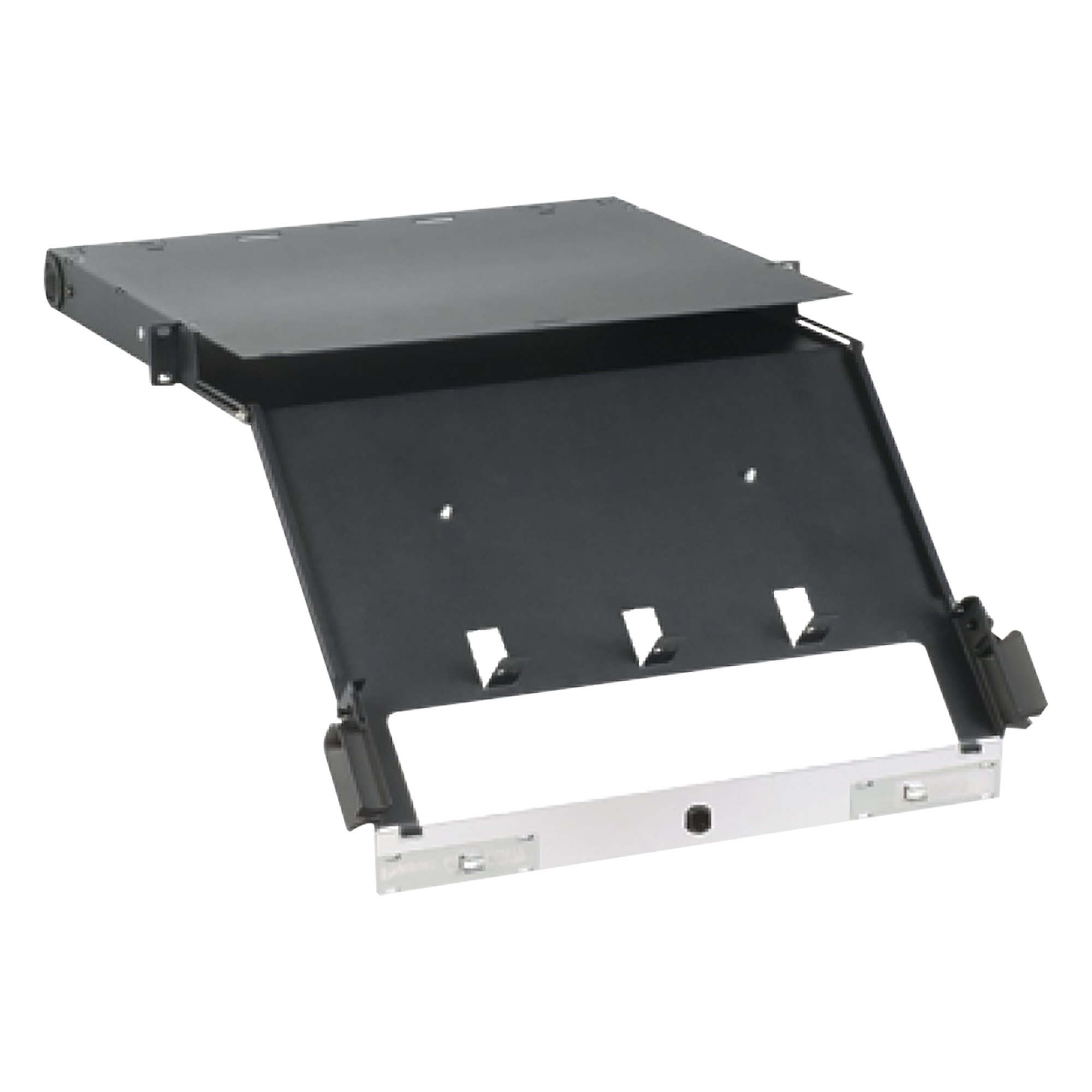 Panel de Distribución de Fibra Óptica, Acepta 4 Placas FAP o FMP, Bandeja Deslizable e Inclinable Hacia Abajo, Hasta 96 Fibras, Color Negro, 1UR — PANDUIT · SKU FCE1U