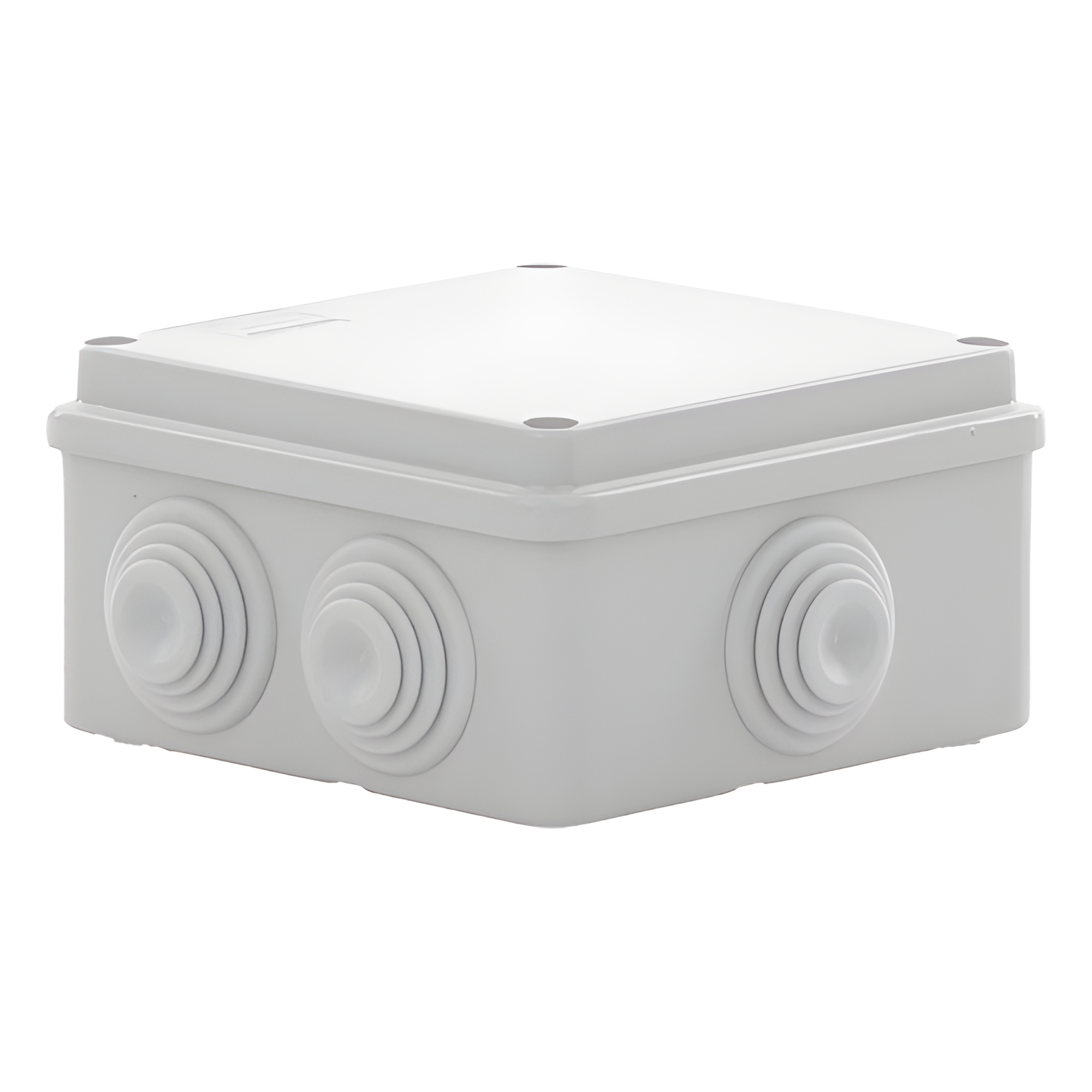 Caja Estanca de PVC Para Derivación y Conexión, 6 Entradas, Tapa Atornillada,100x100x50 mm (Área Interna), Uso Exterior IP55, Material que no Propaga el Fuego y Libre de Hálogenos