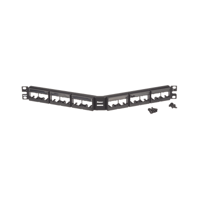 Panel de Parcheo Modular Mini-Com (Sin Conectores), Angulado, Sin Blindaje, Con Etiqueta y Cubierta, de 24 Puertos, 1UR