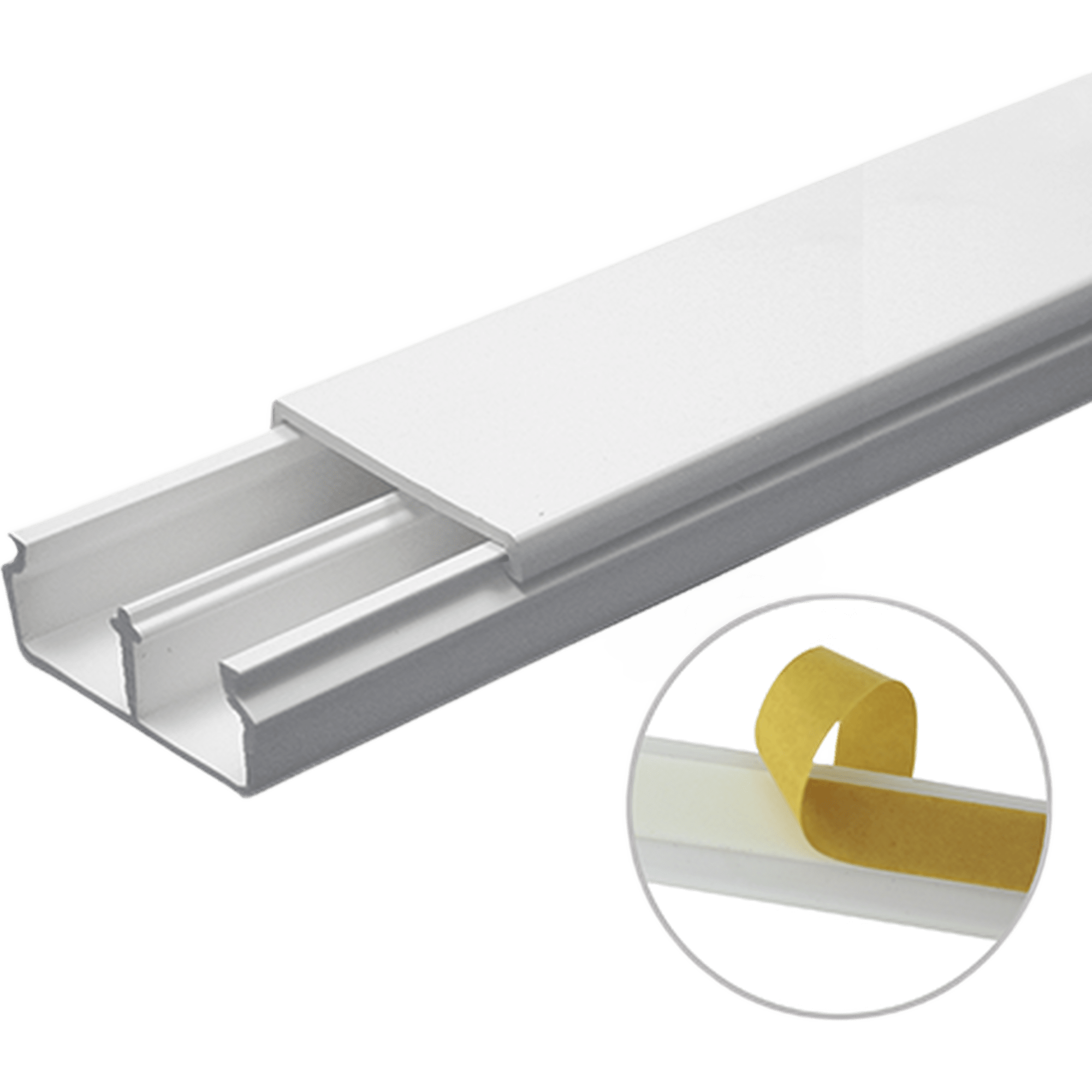 Canaleta en color blanco de PVC auto extinguible, con divisón 35 x 17, tramo de 6 pies, con cinta adhesiva (5301-21252)