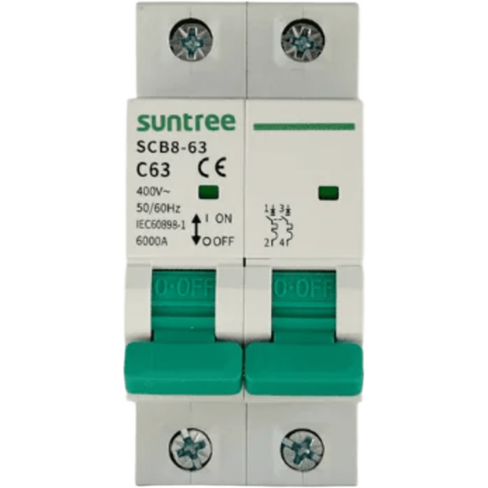 Protección Térmica/ Interruptor 2P, 63 A, Corriente Alterna 400Vca para Aplicación Fotovoltaica Montaje Riel DIN