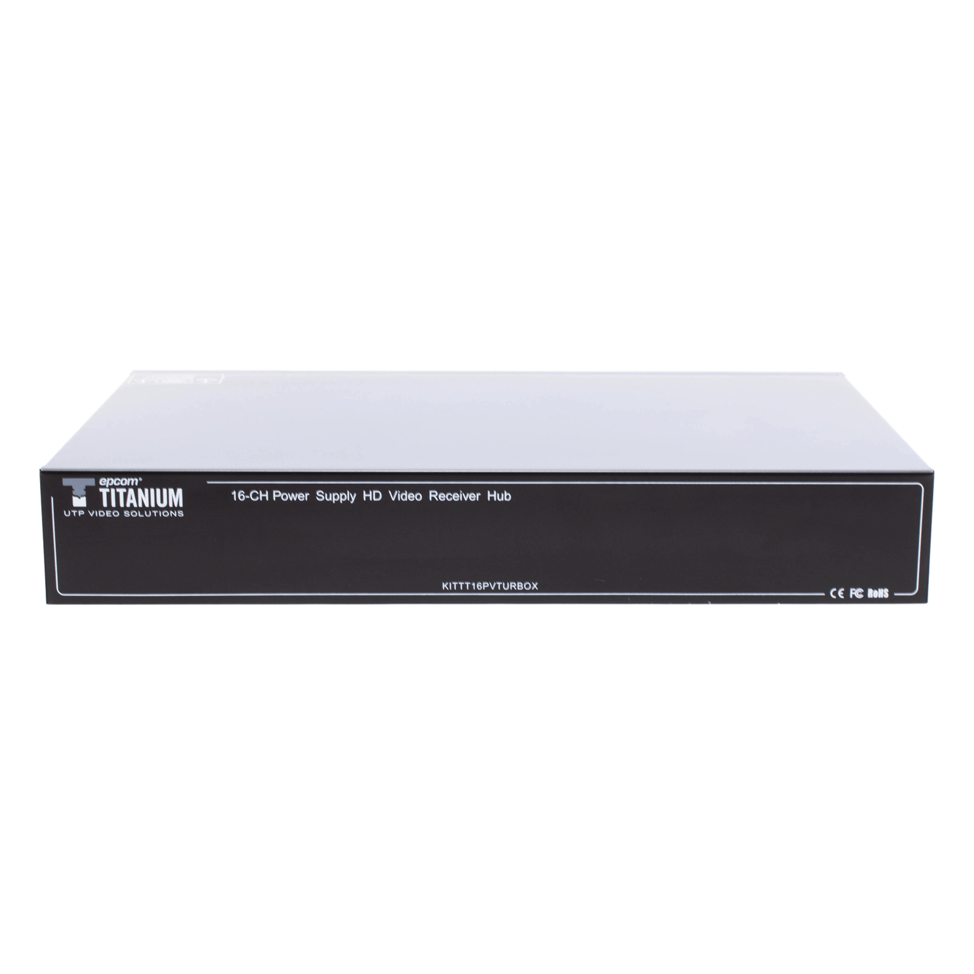 (SOLO RECEPTOR) TRANSCEPTOR ACTIVO DE 16 CANALES / VIDEO+PODER en un solo Cable UTP / 150 metros en 4K, 200 metros en 5 MP/ Envía 36 Vcc y Recibe 12 Vcc / TODO INCLUIDO PARA RACK / HD-TVI/CVI/AHD/CVBS / SIN RUIDO / INSTALACIÓN LIMPIA. — EPCOM TITANIUM · SKU KIT-TT16PVTURBOX-RX