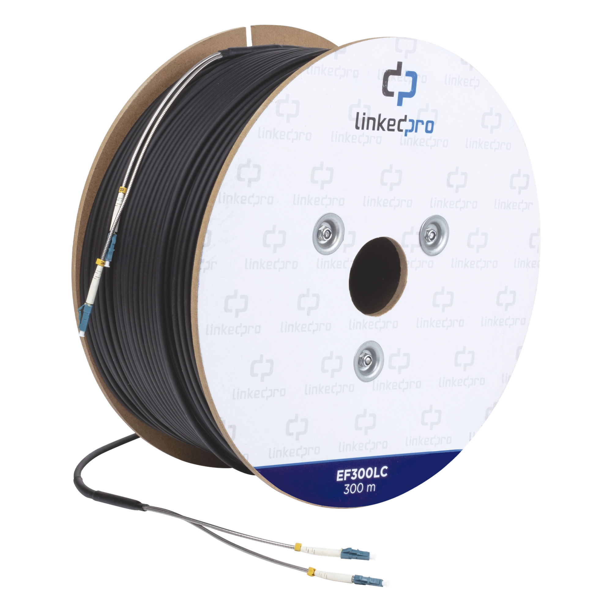 Carrete de Fibra Óptica / Monomodo 9/125 / LC-LC Dúplex / 300 m (984.25 pies) / Tight Buffer / Kevlar / Subterránea — LINKEDPRO BY EPCOM · SKU EF-300-LC