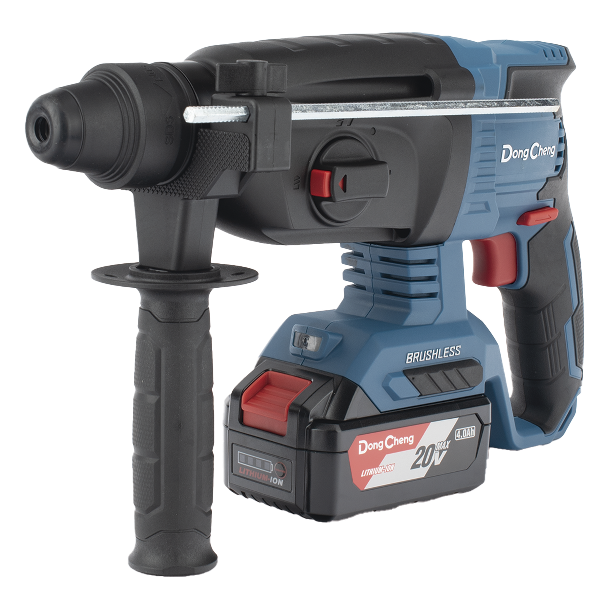 Martillo Perforador Inalámbrico SDS-PLUS 20V / Motor Brushless / 3 Modos Taladro Percusión Demolición / 2.7 J Energía de Impacto / 2 Baterías 4.0Ah con Cargador y Estuche — DONGCHENG · SKU DCZ-C0424-EM
