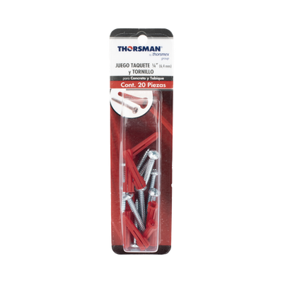 Paquete Con 10 Taquetes Rojos de 1/4" y 10 tornillos 10 x 1 1/2" (4.82 x 38 mm) (1103-05002)