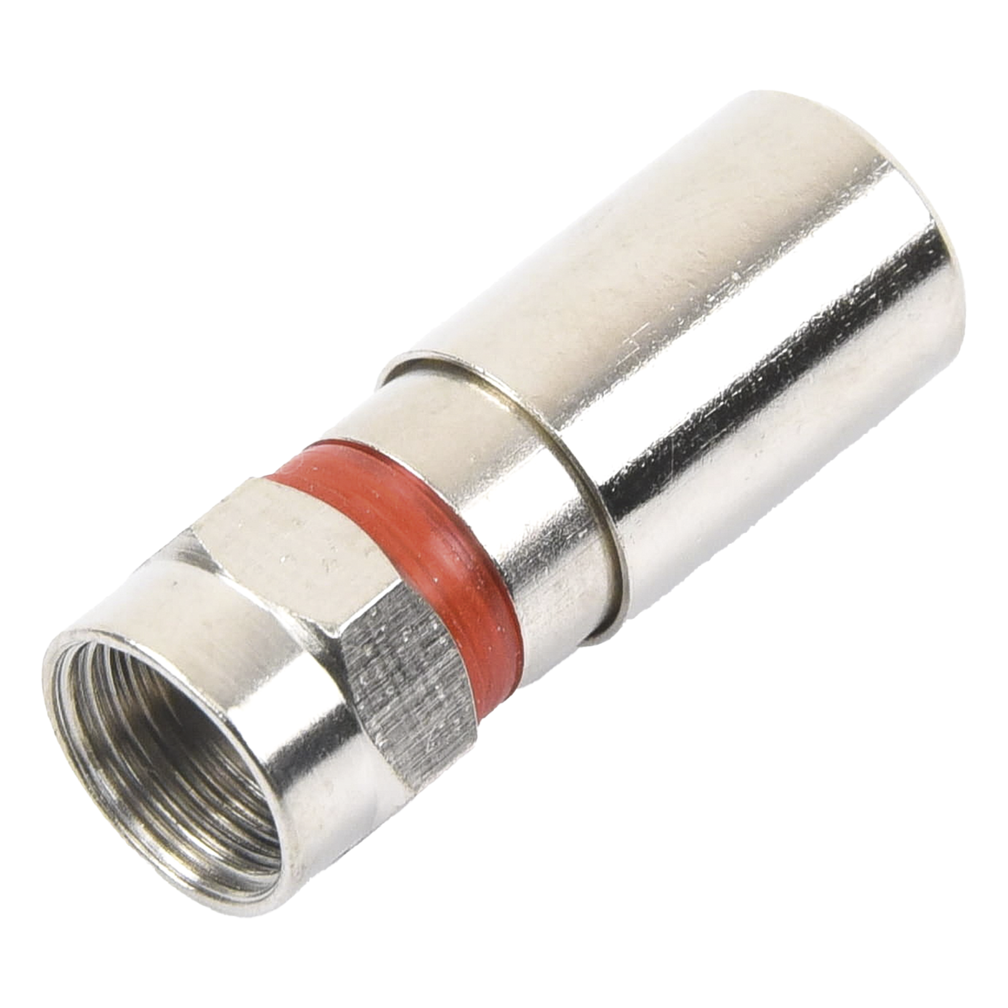 Conector F Macho de Compresión, Metálico para cable RG-59, Cuerpo de Bronce Niquelado. — EPCOM TITANIUM · SKU TT-CON-510-RG59