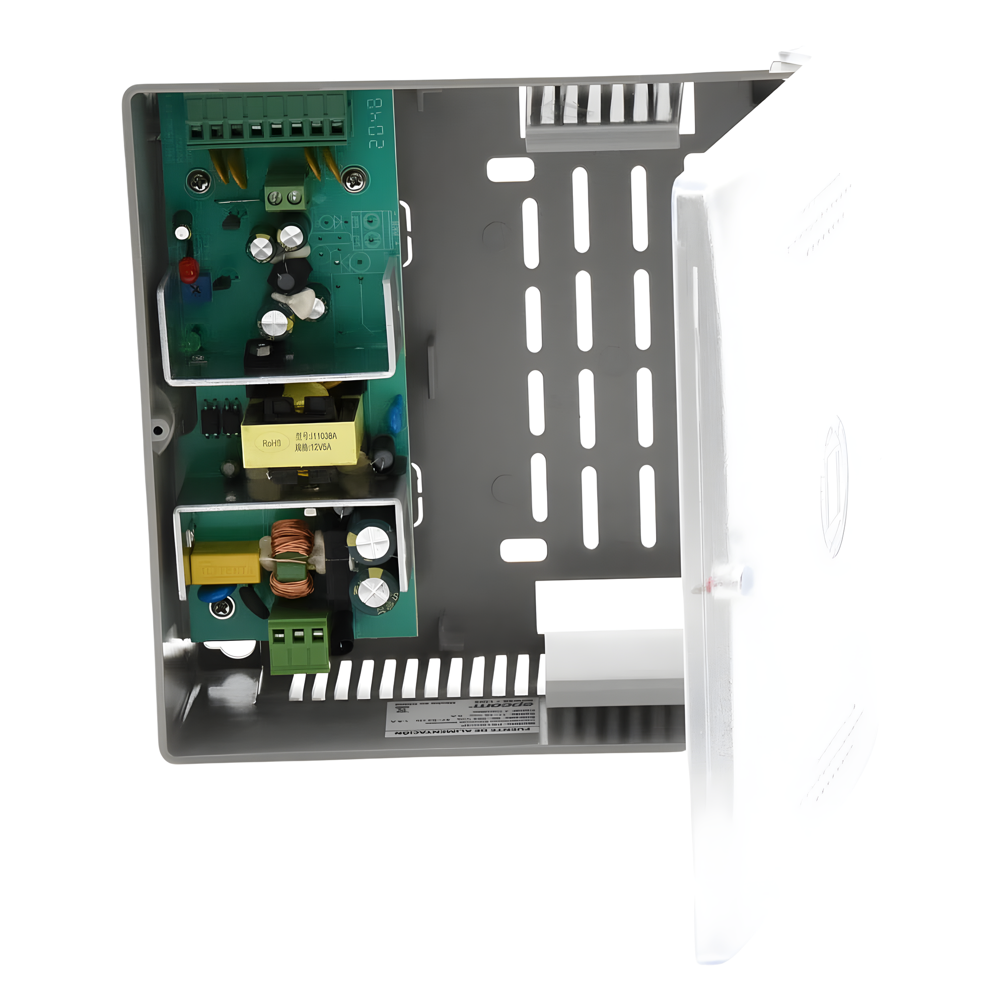 Fuente de Poder con Gabinete de 4 Salidas de 11 - 15 Vcc / 5 Amper / Voltaje de Entrada: 96 - 264 Vca / Soporta Protección contra Sobrecorriente de Salida, Protección contra Cortocircuito / Led Indicador