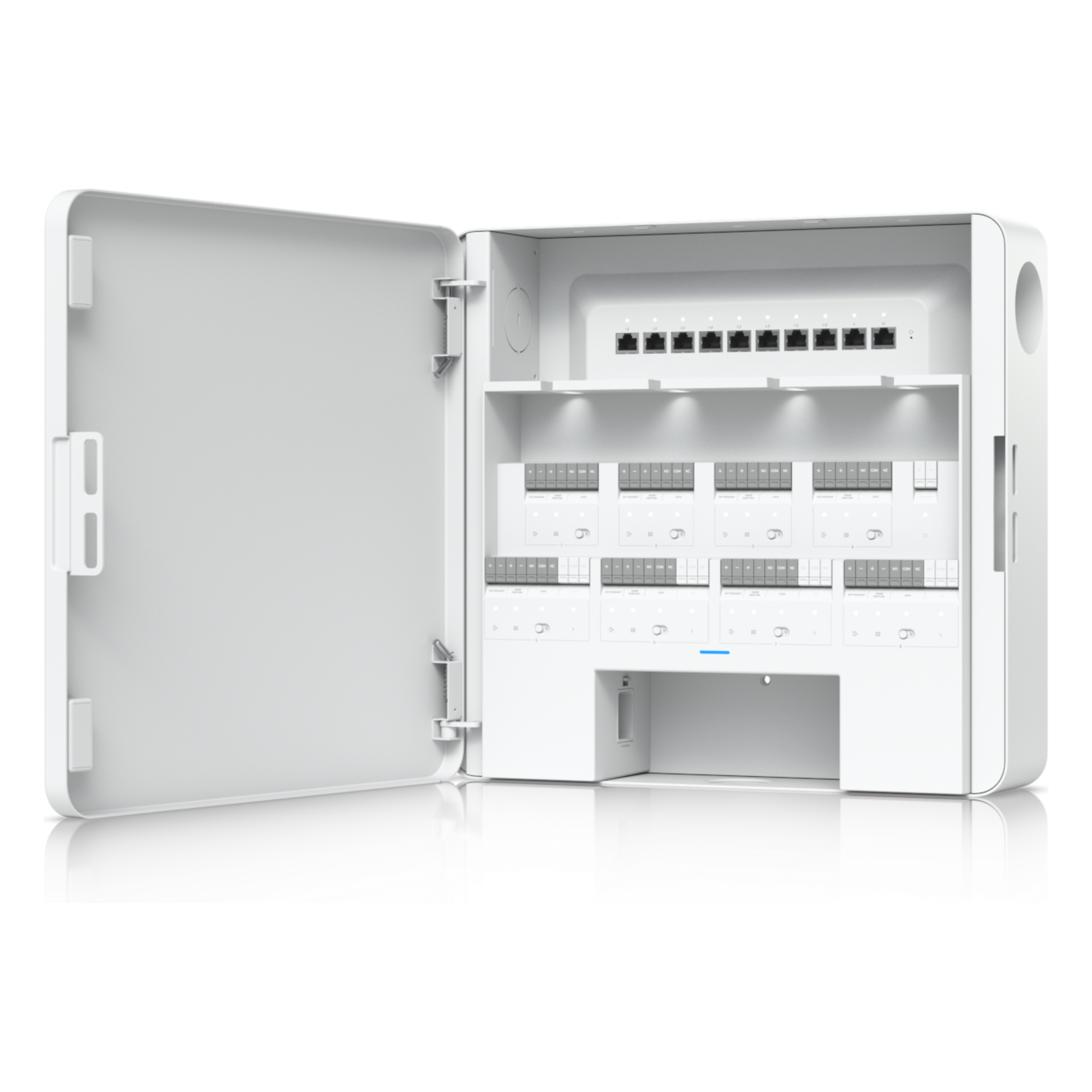 Enterprise Access Hub/Concentrador de Acceso Empresarial con Control de Entrada y Salida de hasta 8 Puertas y Soporte de Respaldo de Batería — UBIQUITI · SKU EAH-8