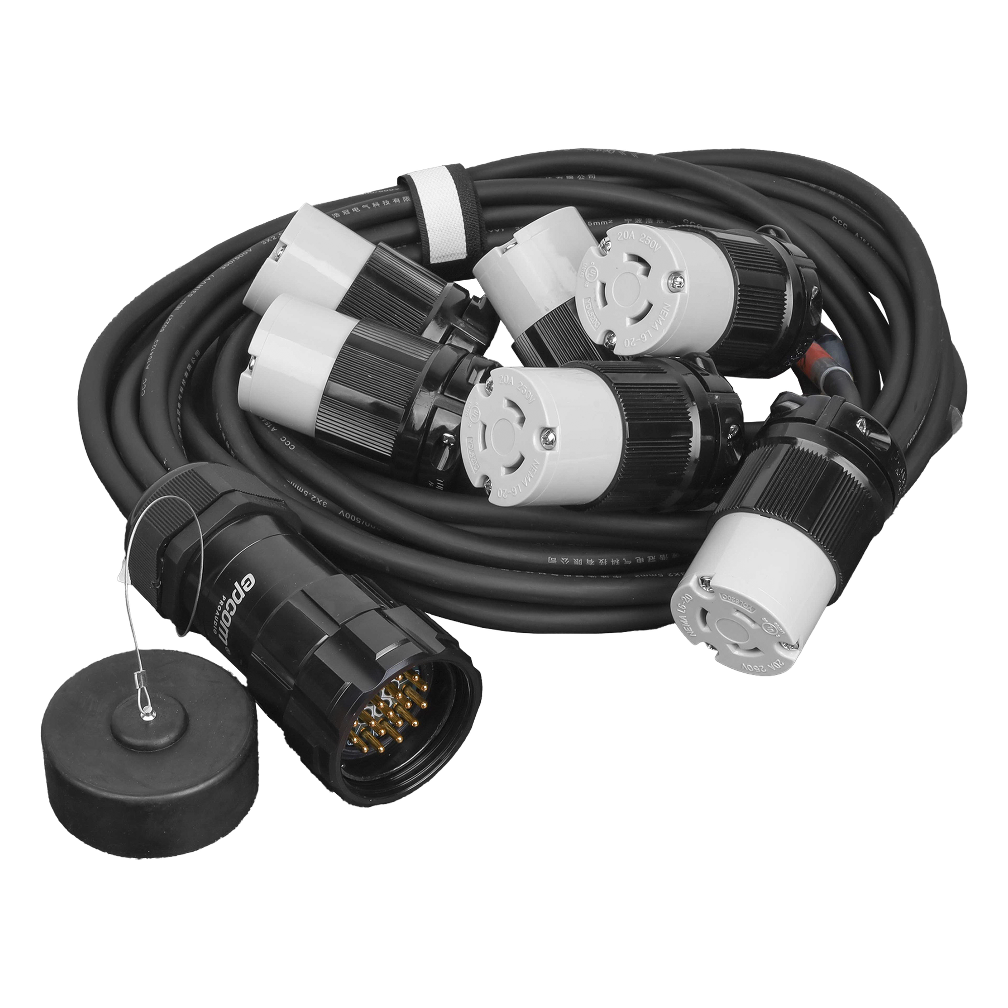 TOMACORRIENTE TIPO SOCAPEX CON DERIVACIÓN A 6 TOMAS TIPO NEMA L6 — EPCOM PROAUDIO · SKU EP-SOC-L6FO