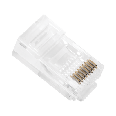 Bote con 100 Piezas de Plug Modular RJ45 Cat5e sin Blindaje, Chapado de Oro a 30 Micras para Durabilidad Extrema