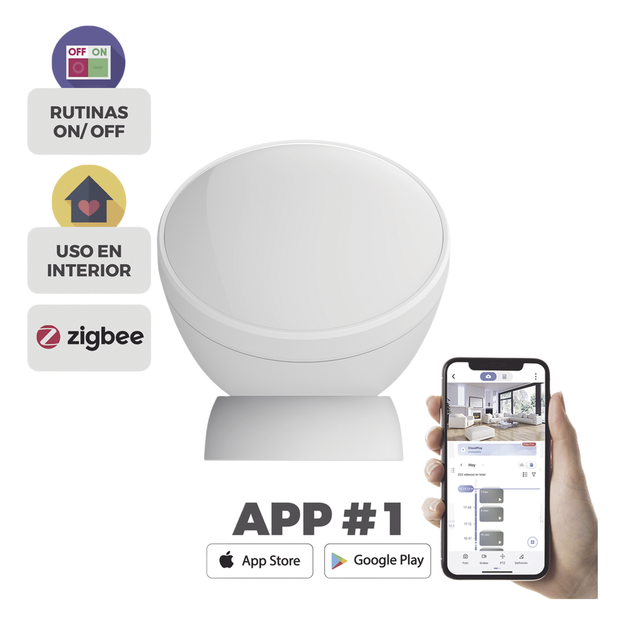 Sensor de Movimiento PIR Inteligente / Inalámbrico / Compatible con HUB CS-A3 / Cuenta con Inmunidad para Mascotas / Protocolo Zigbee — EZVIZ · SKU CS-T1C