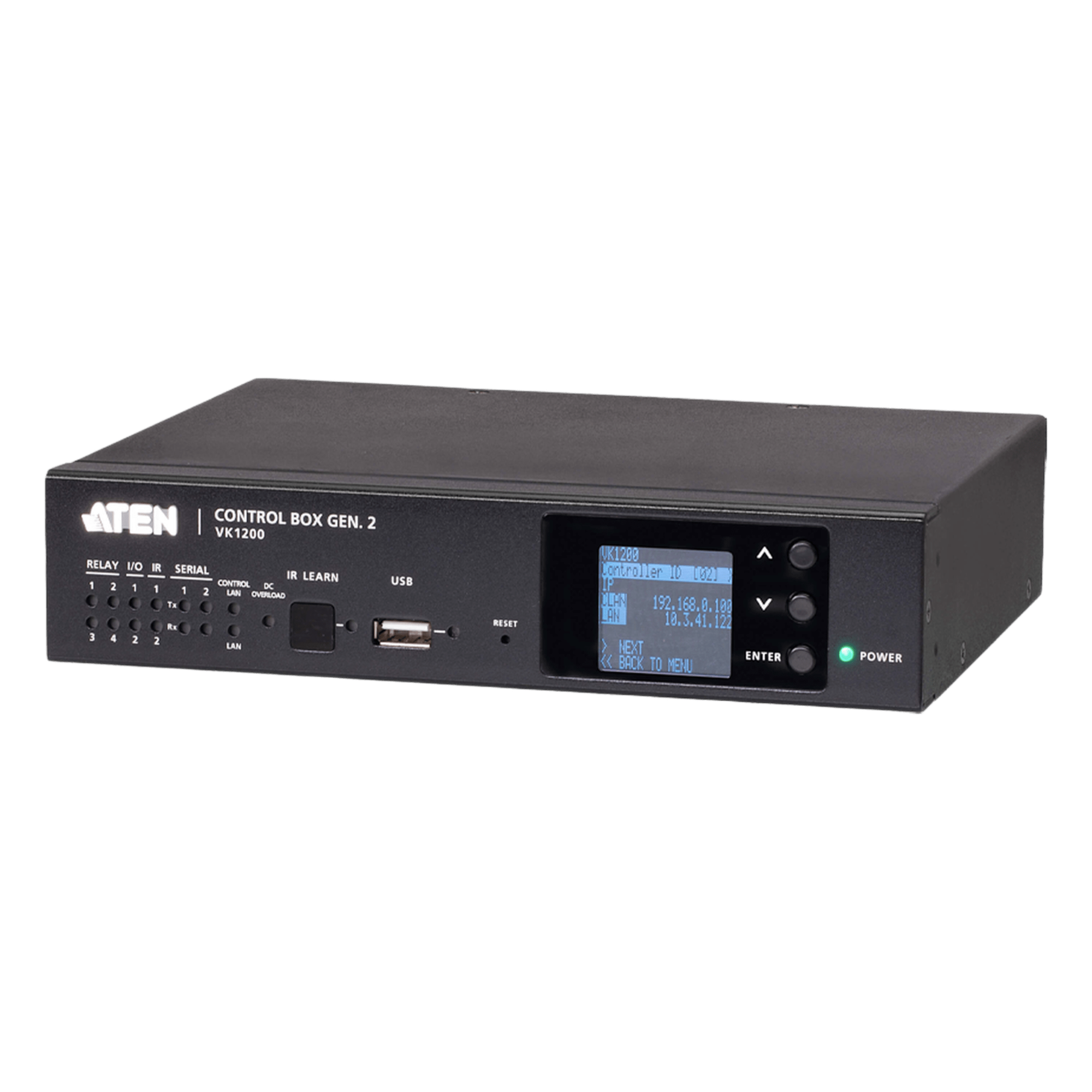 Sistema de control ATEN| Caja de control compacta Gen. 2 | CPU de cuatro núcleos | 2/1 GB de memoria | Monitor LCD | LAN doble y aislada · SKU VK1200