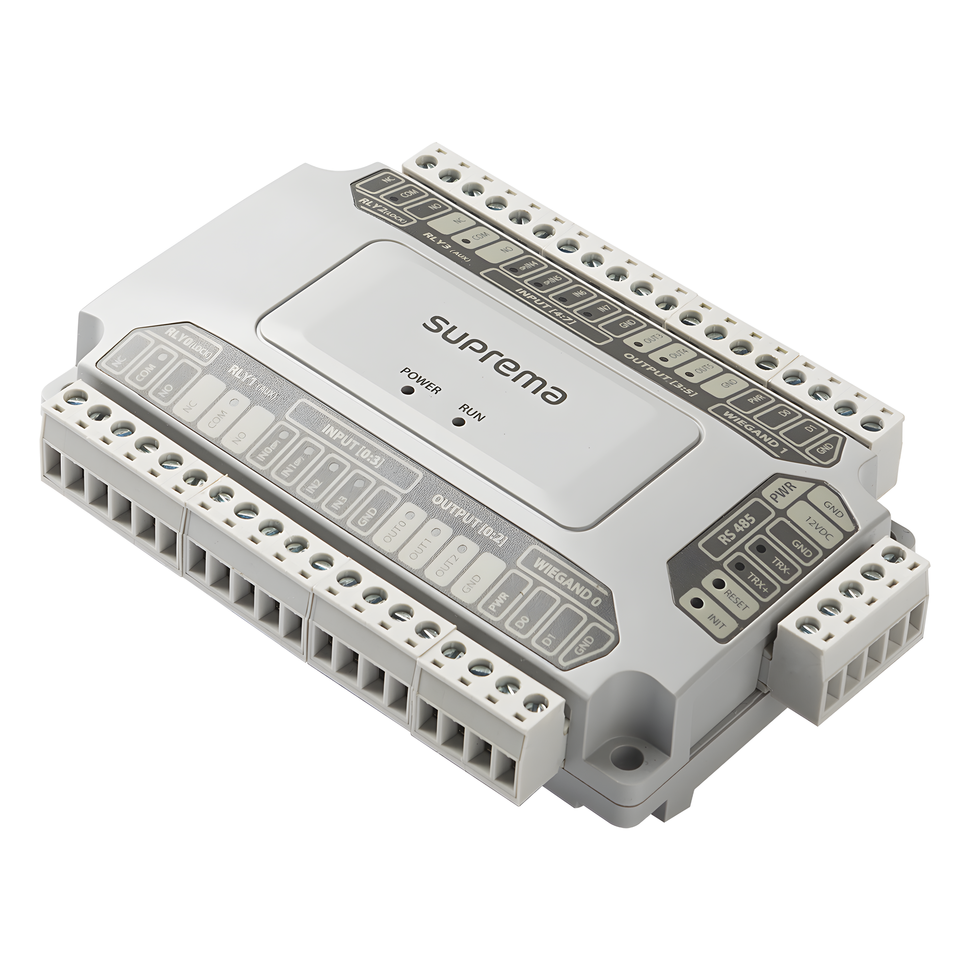 Módulo para Control de Puertas / 2 Entradas/Salidas Weigand / 4 Salidas de Relevador tipo C / Uso con BioStar 2 — SUPREMA · SKU DM20