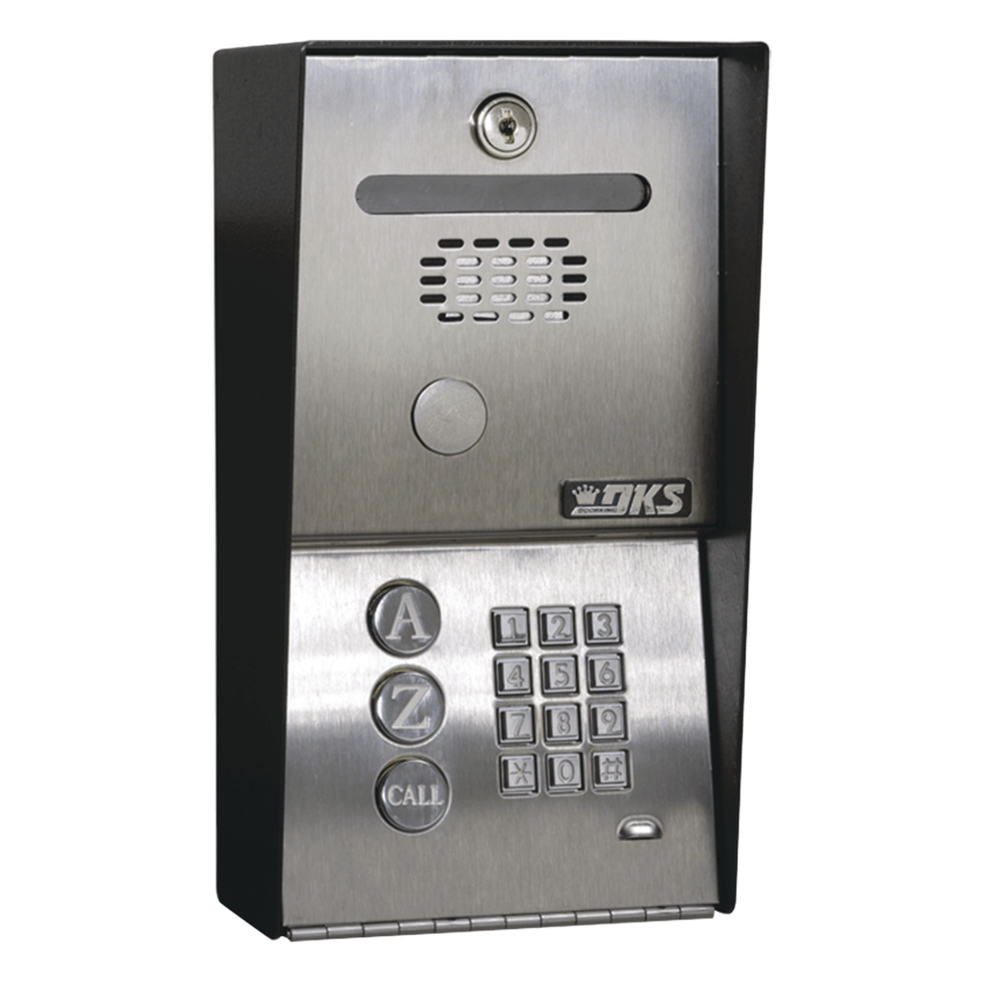 Audioportero Telefónico DKS Con Directorio / 100 Números Telefónicos / Control Para 2 Puertas / Gabinete Para Sobreponer / Marcación a 16 Digitos / Linea análoga o digital — DKS DOORKING · SKU 1802-090