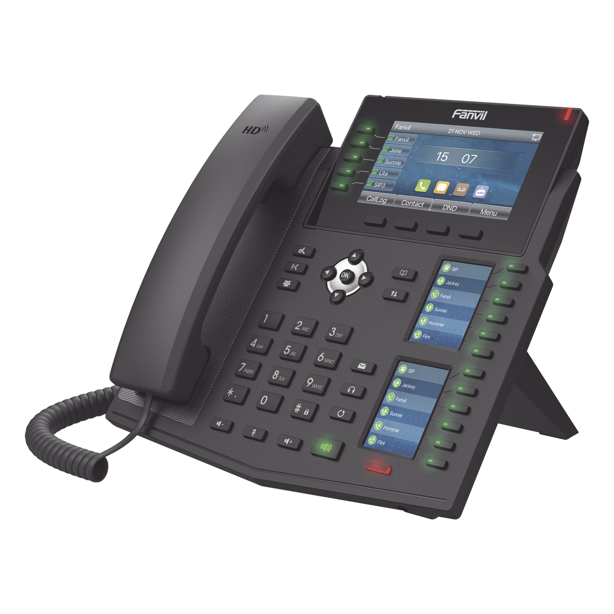 Teléfono IP Empresarial con Estándares Europeos, 20 lineas SIP con pantalla LCD a color, 60 teclas DSS/BLF, puertos Gigabit, IPv6, Opus , PoE/DC — FANVIL · SKU X6U