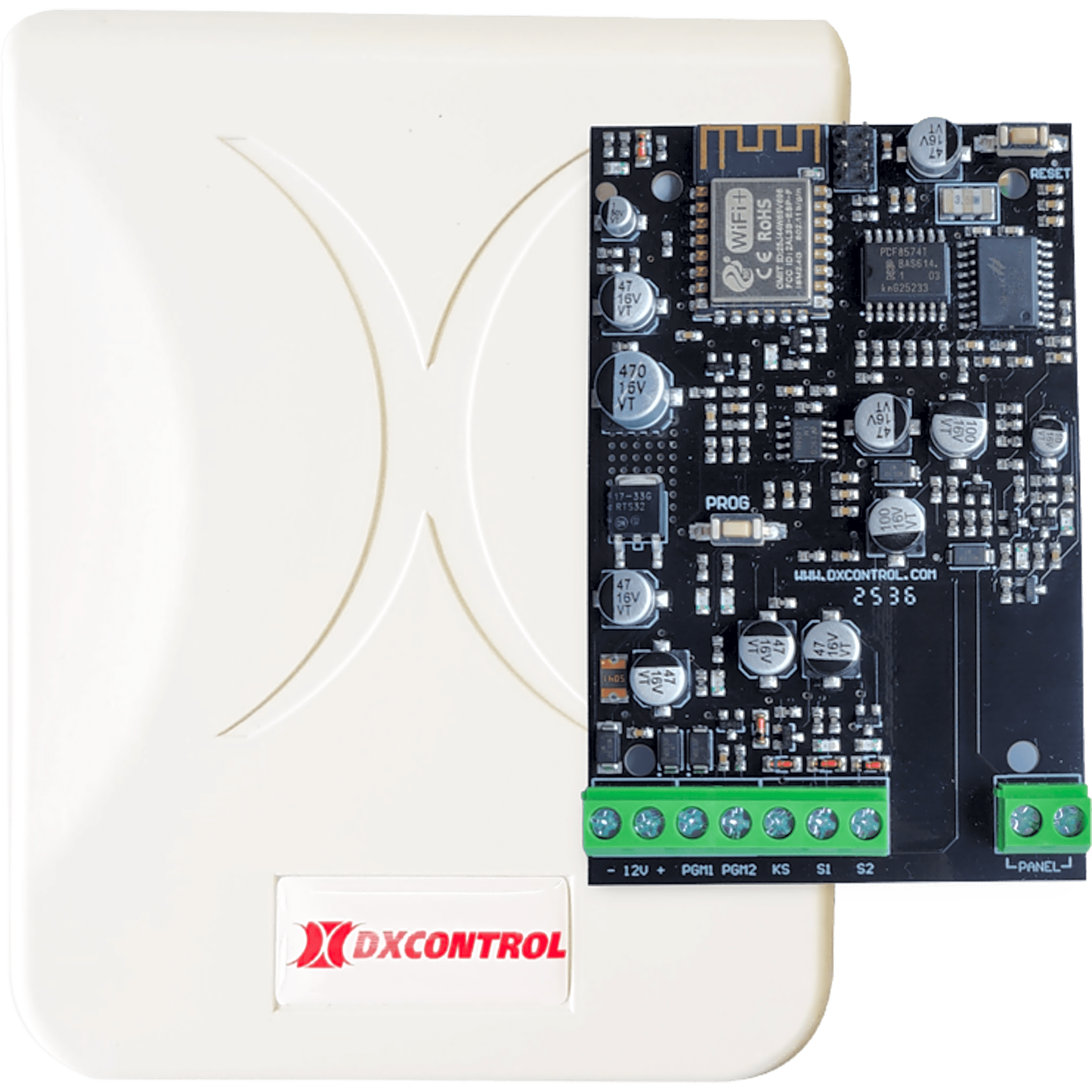 Comunicador Wi-Fi para Panel de Alarma / Control Remoto Bidireccional / 2 Salidas Domóticas / Notificaciones Push / Doble Banda 2.4 GHz / Compatible Contact ID — DXControl · SKU DX-FULL-WIFI