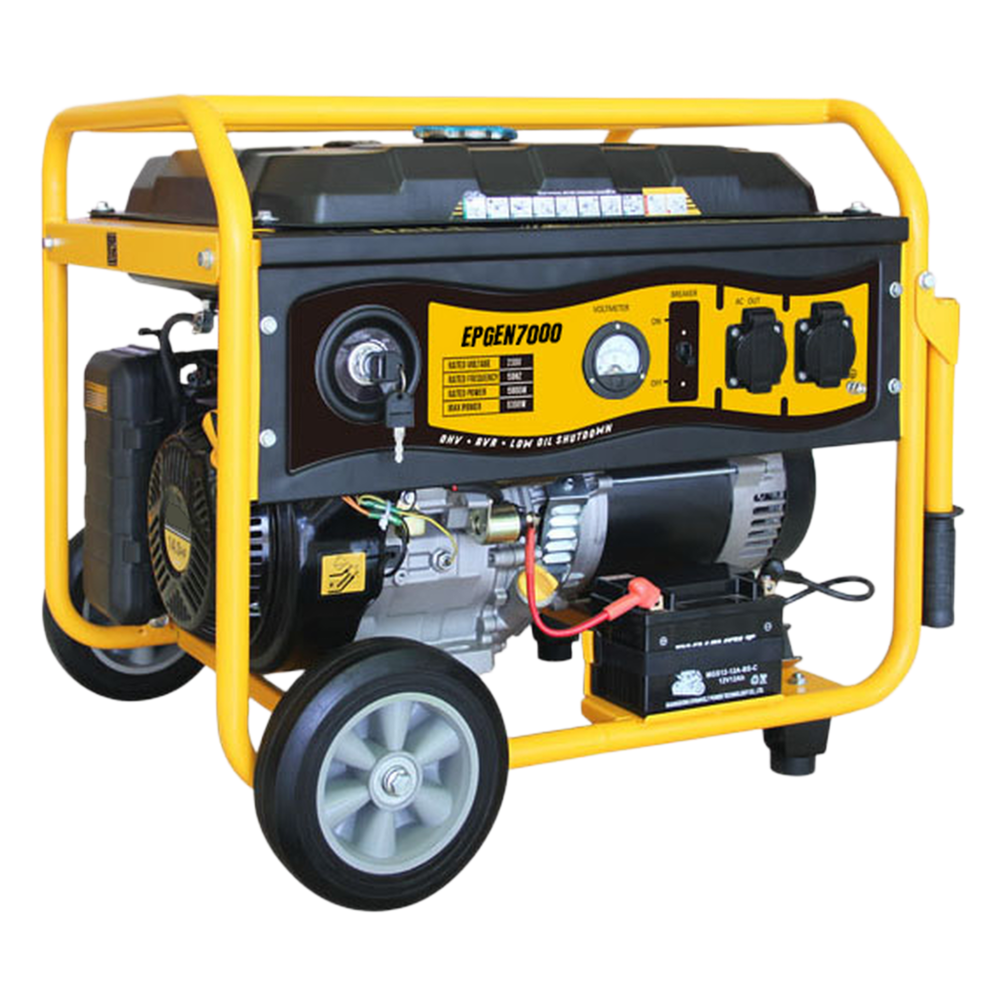 Generador a Gasolina / 6.5 kW Nominal / 7 kW Máxima / Salida Bifásica 110/220V / 12 Horas Continuas / Arranque Electrónico / 97 dB(A) — EPCOM POWERLINE · SKU EPGEN7000