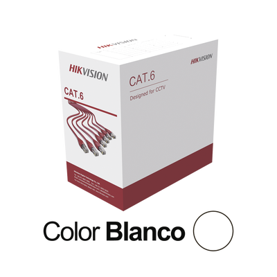 Bobina de Cable UTP 305 Metros (1000 Pies) / Cat 6 (24 AWG) / Color Blanco / PVC (CM) / Uso en Interior / CCA (Cobre con Aluminio) / Aplicaciones de CCTV y Redes de Datos — HIKVISION · SKU DS-1LN6U-W/CCA