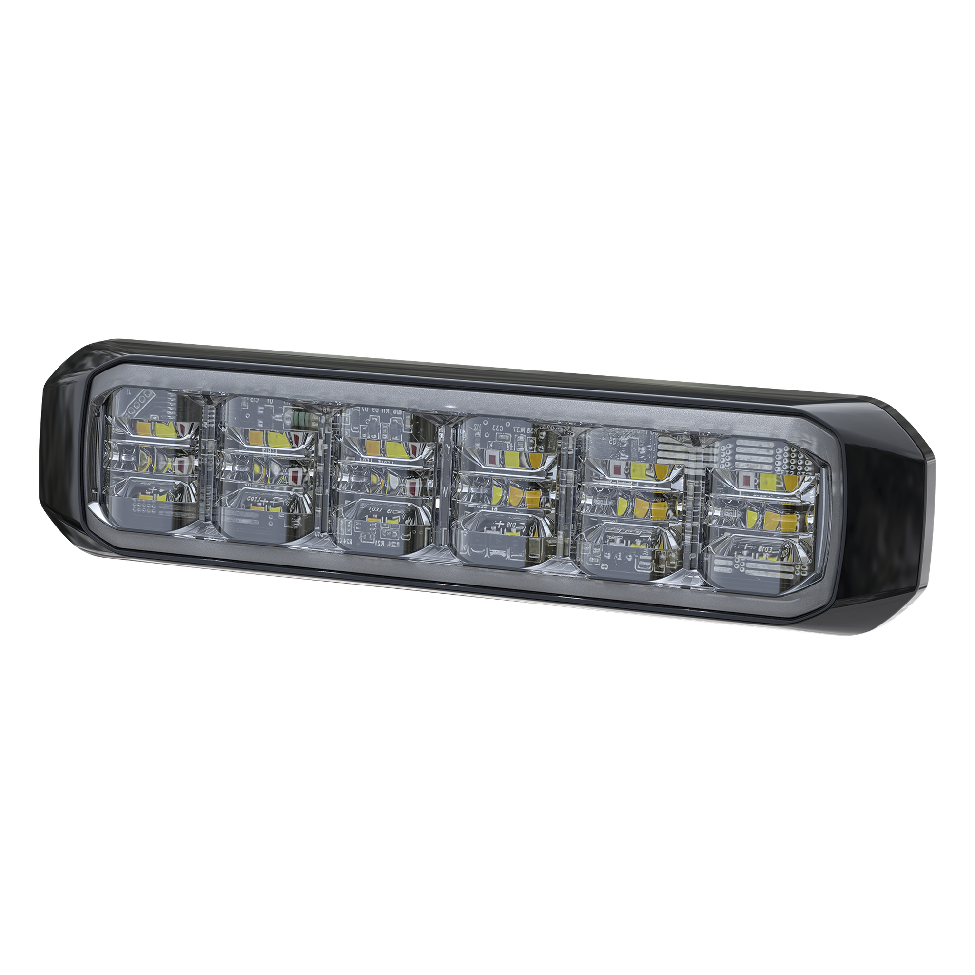 Luz Auxiliar de 18 LED, Tricolor, Rojo/Blanco/Ambar, Lente Transparente, Bisel Negro, SAE — SIGNALPRO · SKU SP18RWA