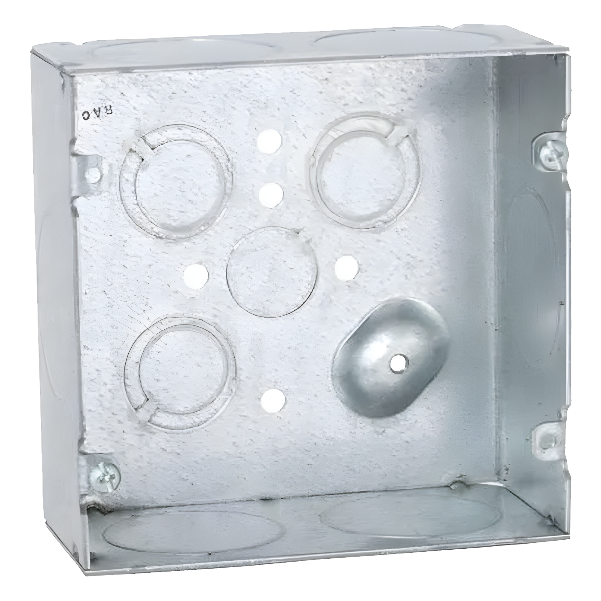 Caja Cuadrada 4 11/16 x 4 11/16"/ Profundidad 2- 1/8"/ Cuenta con 6 Entrada de 1 1/4"/ 1 Entrada de 1/2" / 3 TKO (1/2"-3/4"). — RACO · SKU HUB-259