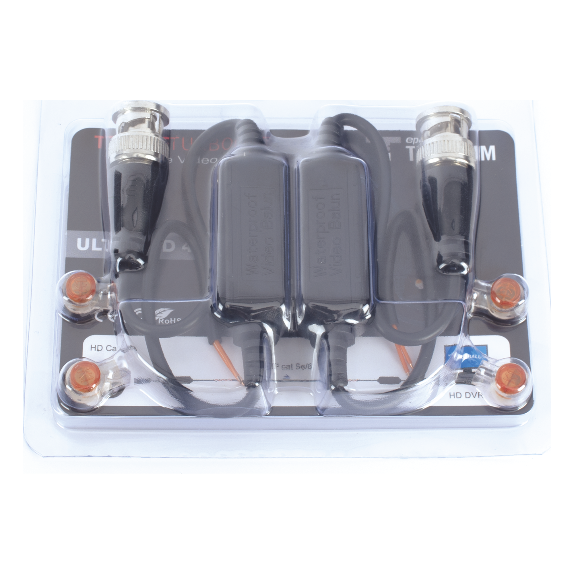 Kit de Transceptores (Baluns) para EXTERIOR TurboHD Hasta 4K HD-TVI / HD-CVI / AHD / CVBS / COAXITRON / AUDIO POR COAXITRON  / Menu OSD / CONECTORES 100% COBRE / Con Cable RF Blindado. Distancia de hasta 200 m en 4K. Calidad PREMIUM