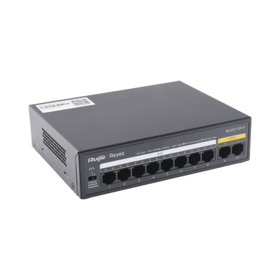 Switch PoE+ no Administrable, Hasta 110 Watts, 8 puertos PoE+ y 2 Uplinks 10/100