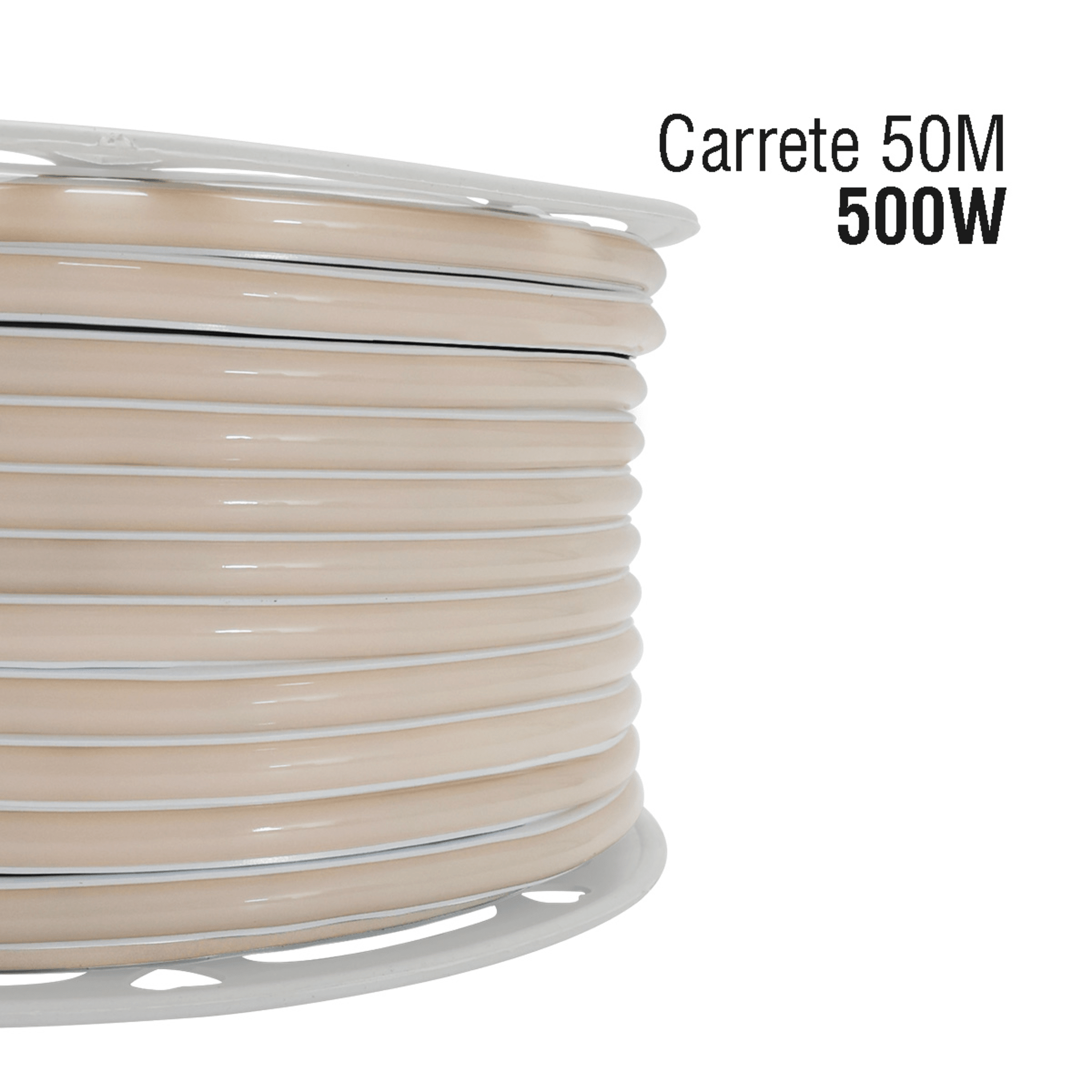 Manguera LED Luminosa Blanca de Resina Transparente y Flexible / Para uso Interior o Exterior / Carrete de 50 m/ 110V CA 4.2 A/ 500 W Potencia / T.C.C. 6500 K.